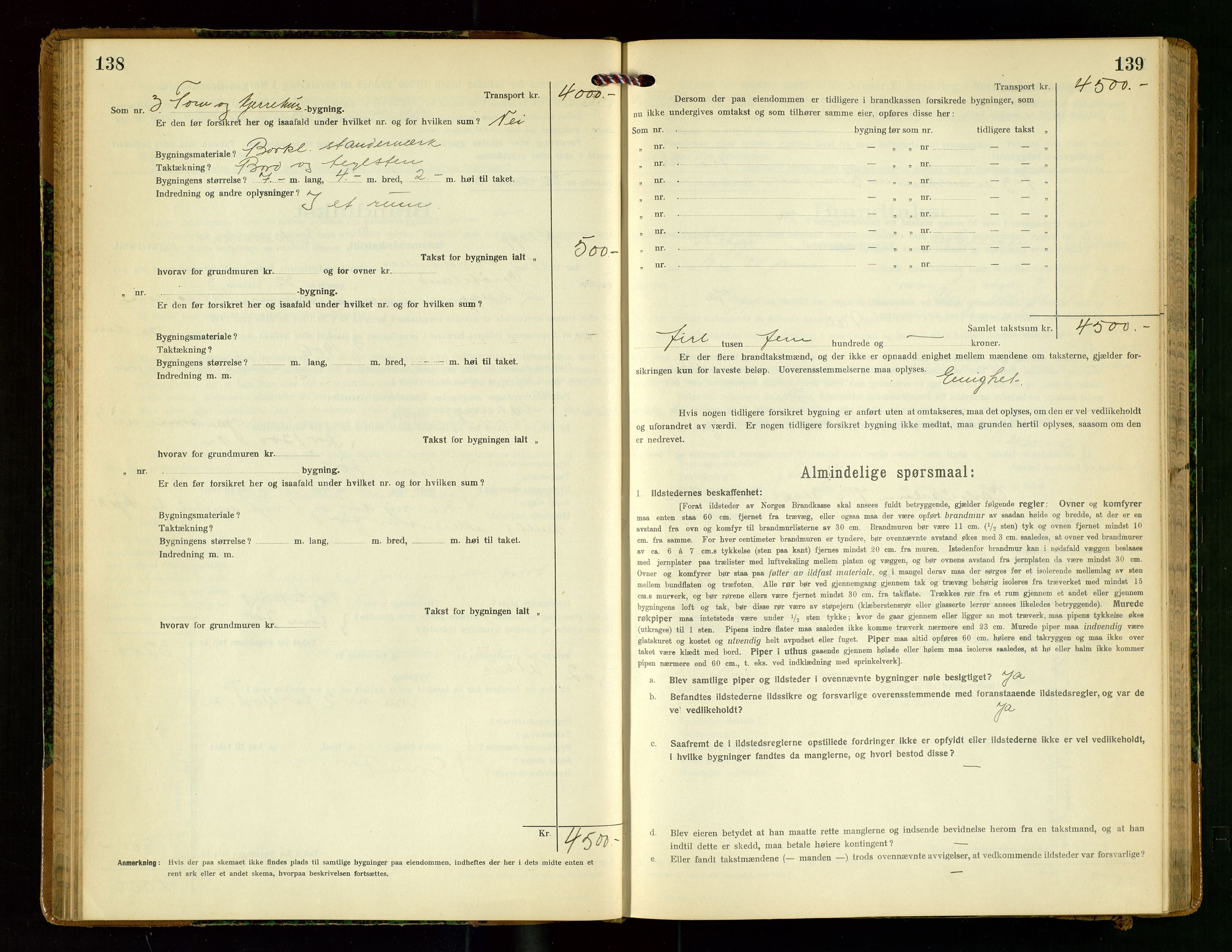 Klepp lensmannskontor, SAST/A-100163/Goc/L0009: "Brandtakstprotokol" m/register, 1917-1919, p. 138-139