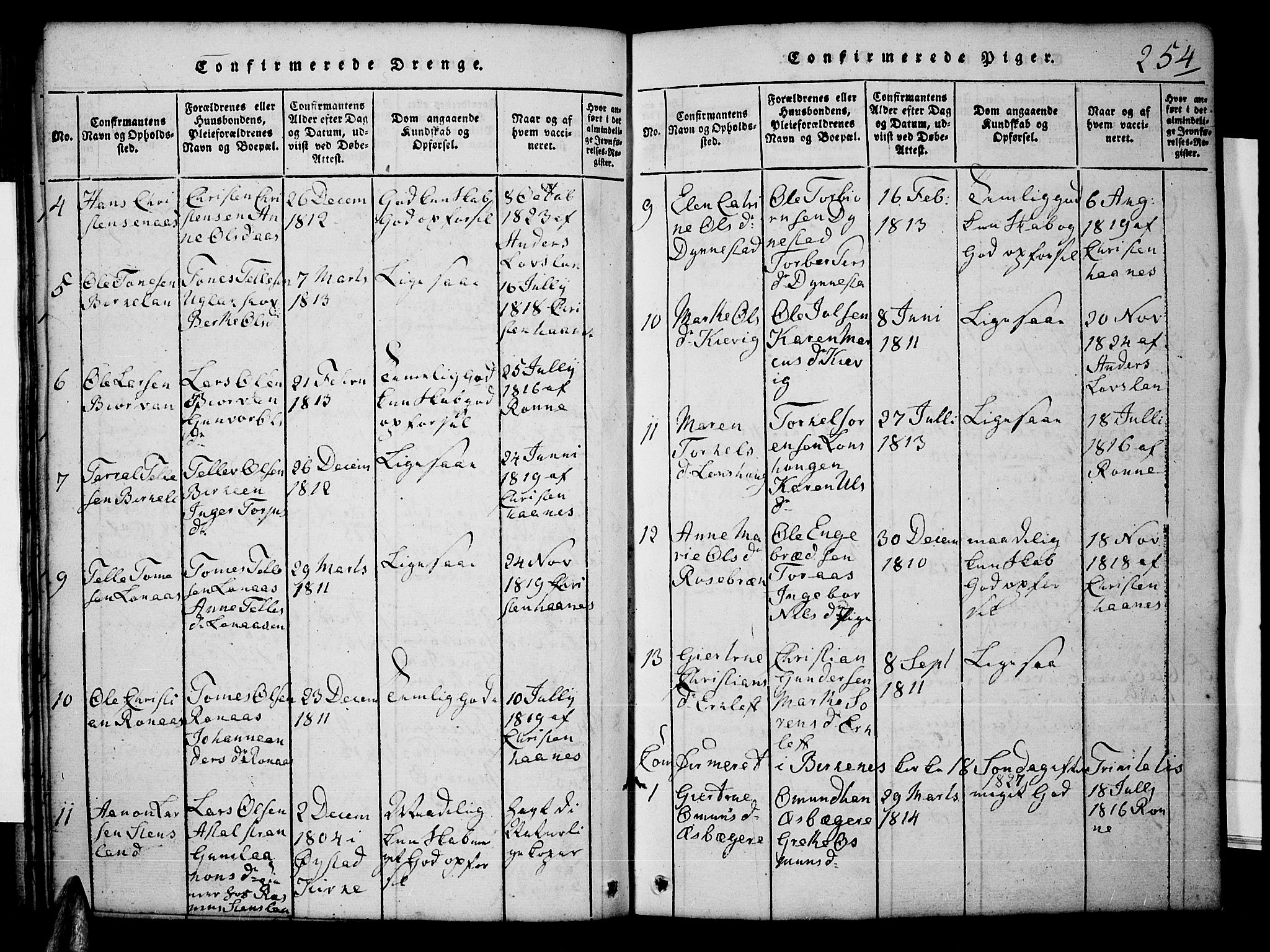 Tveit sokneprestkontor, SAK/1111-0043/F/Fb/L0001: Parish register (copy) no. B 1, 1820-1834, p. 254