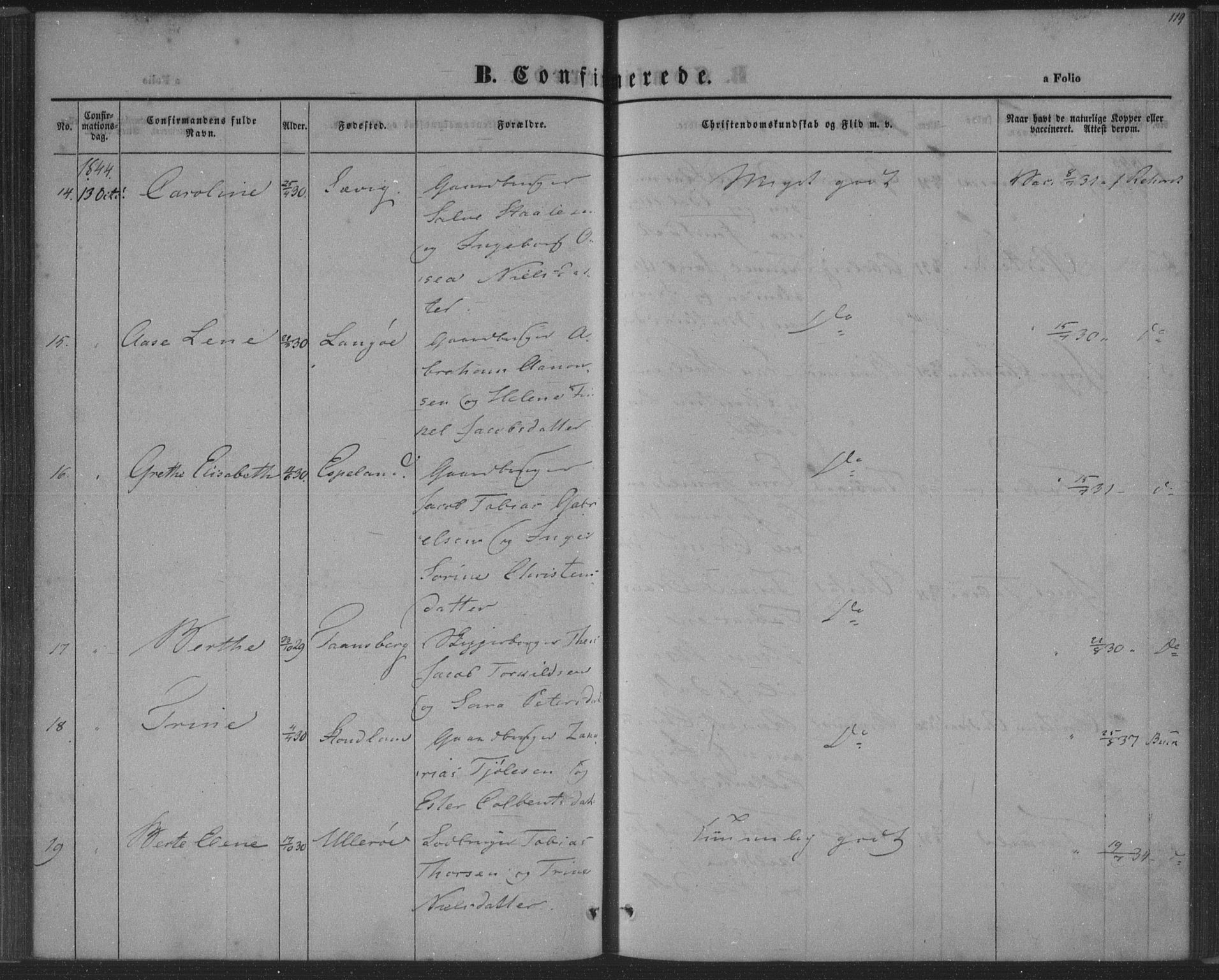 Herad sokneprestkontor, SAK/1111-0018/F/Fa/Fab/L0003: Parish register (official) no. A 3, 1844-1853, p. 119
