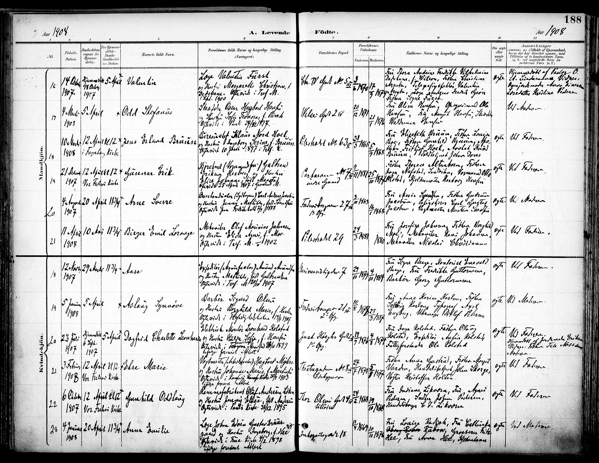 Trefoldighet prestekontor Kirkebøker, SAO/A-10882/F/Fa/L0007: Parish register (official) no. I 7, 1900-1914, p. 188