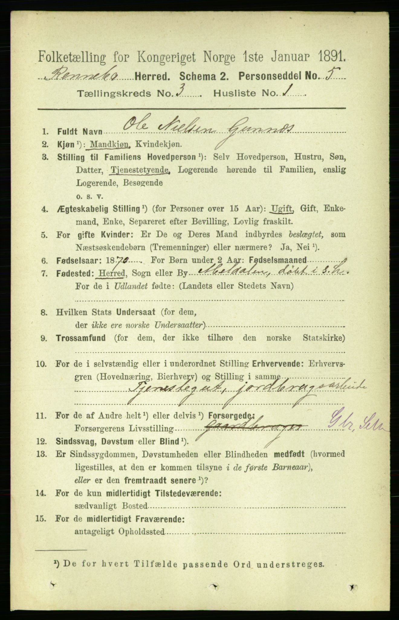 RA, 1891 census for 1635 Rennebu, 1891, p. 1392