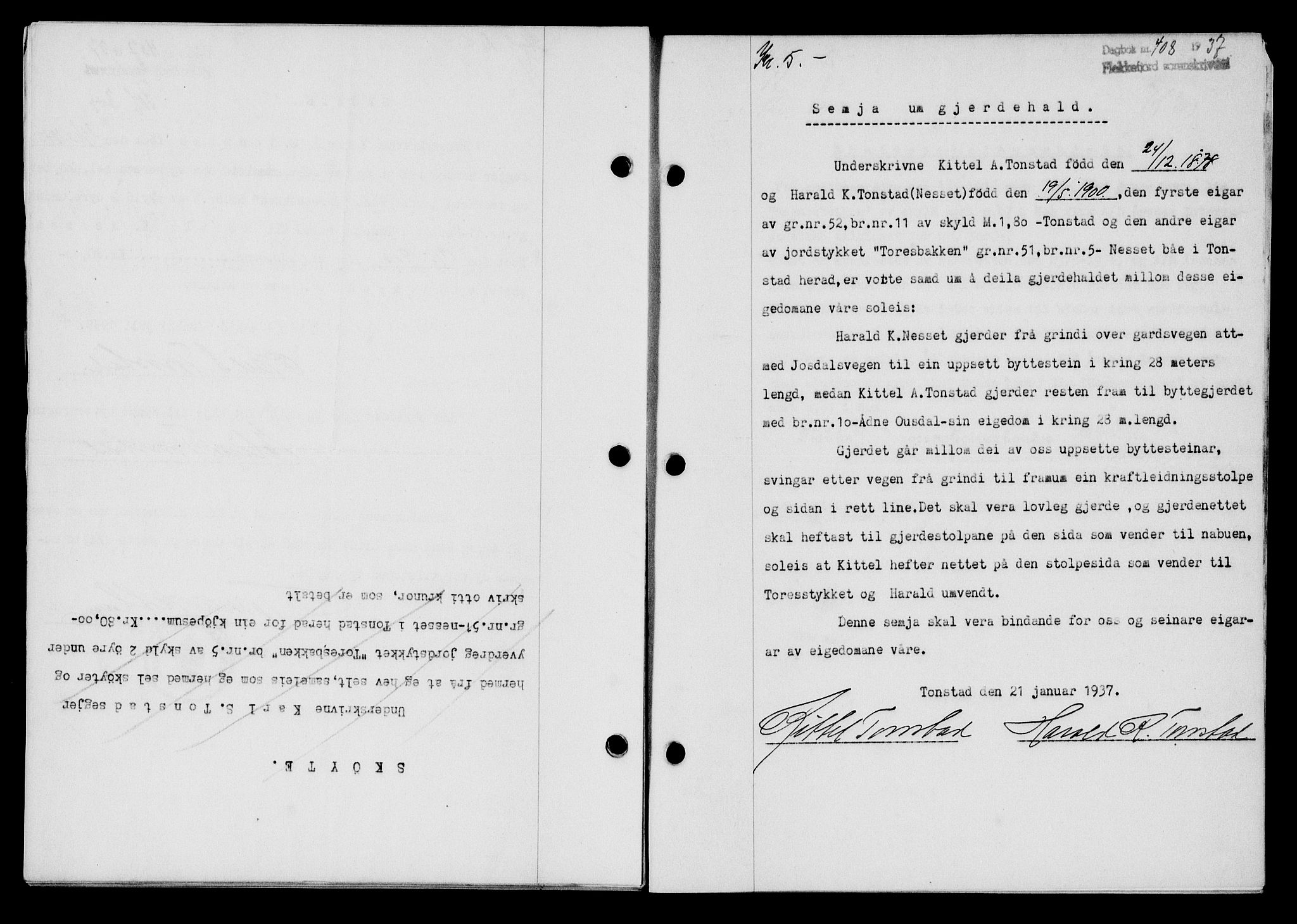 Flekkefjord sorenskriveri, SAK/1221-0001/G/Gb/Gba/L0053: Mortgage book no. A-1, 1936-1937, Diary no: : 408/1937