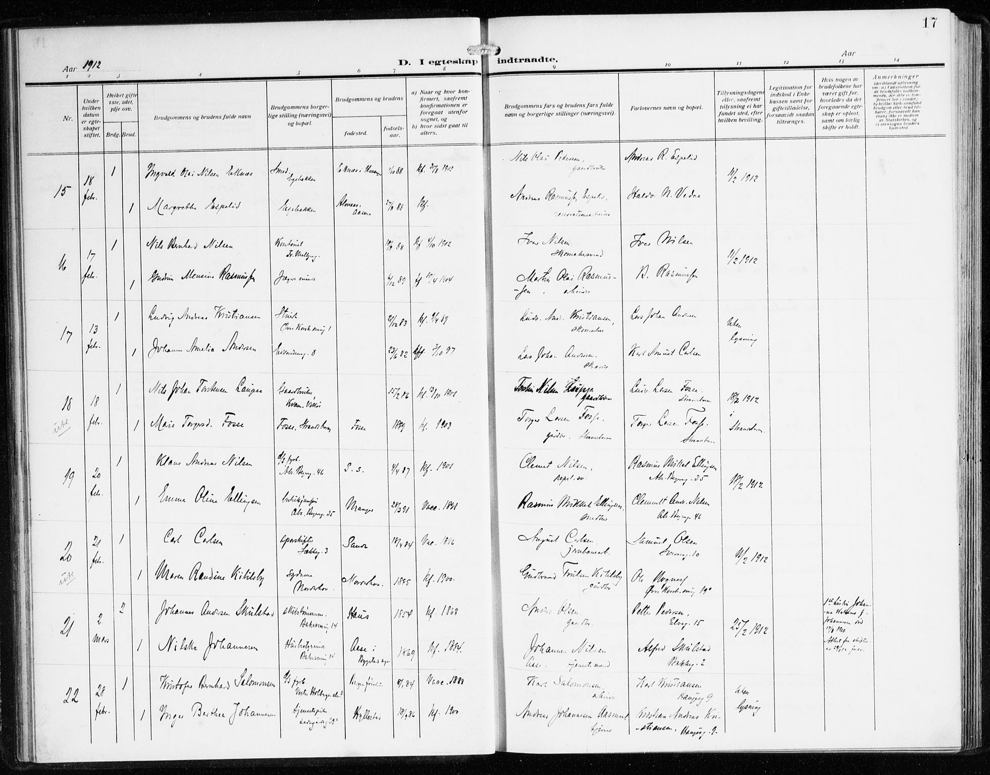 Sandviken Sokneprestembete, AV/SAB-A-77601/H/Ha/L0015: Parish register (official) no. D 2, 1911-1923, p. 17