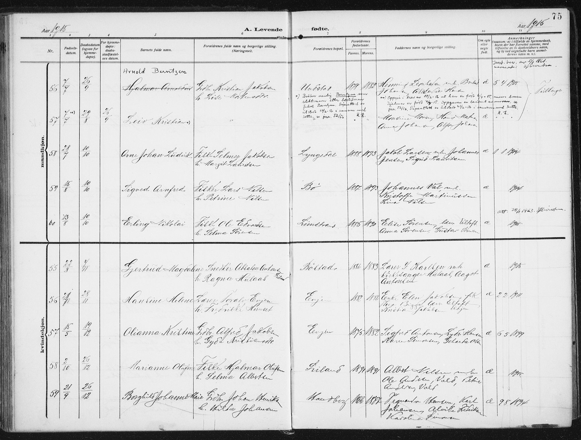 Ministerialprotokoller, klokkerbøker og fødselsregistre - Nordland, AV/SAT-A-1459/880/L1135: Parish register (official) no. 880A09, 1908-1919, p. 75