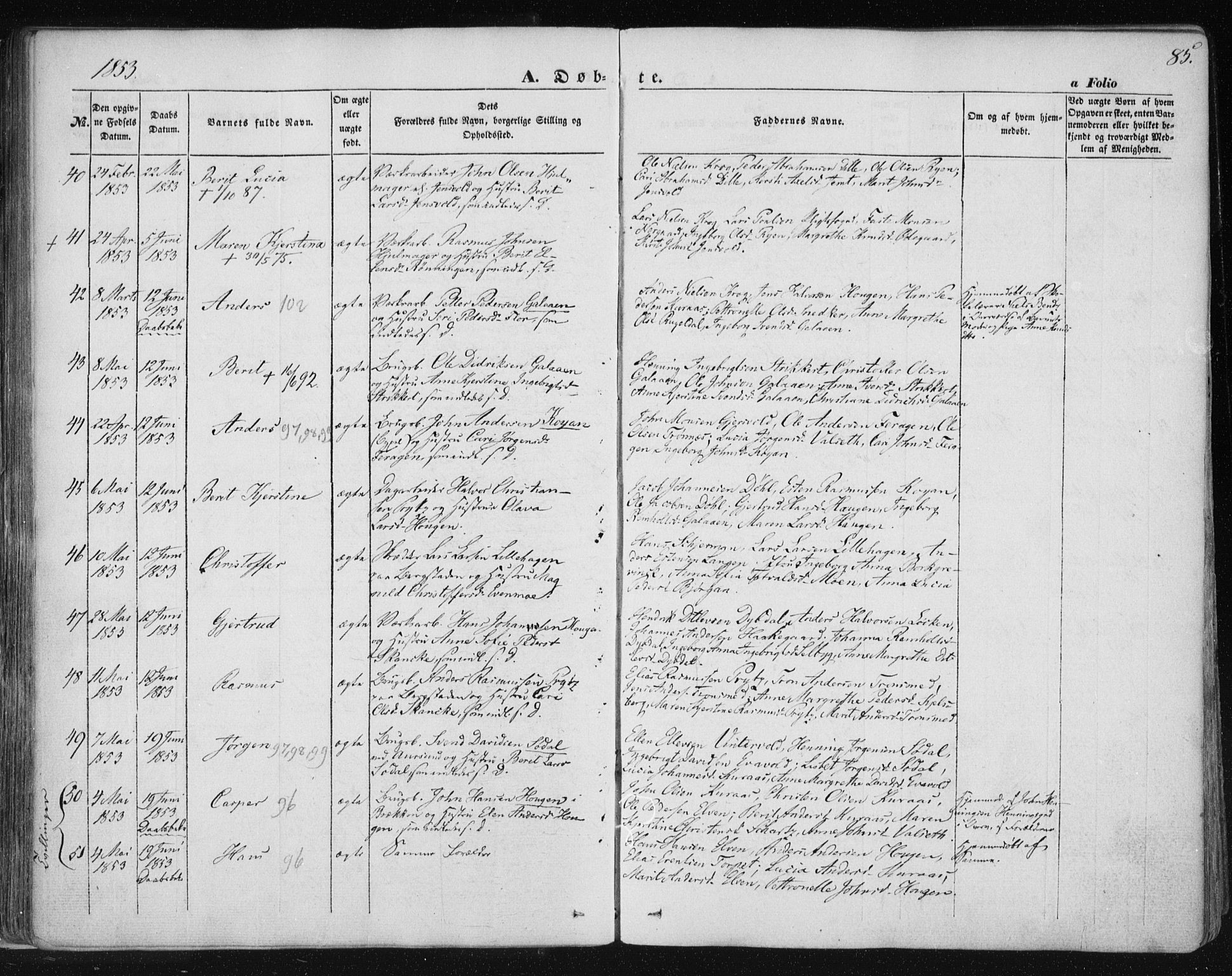 Ministerialprotokoller, klokkerbøker og fødselsregistre - Sør-Trøndelag, AV/SAT-A-1456/681/L0931: Parish register (official) no. 681A09, 1845-1859, p. 85