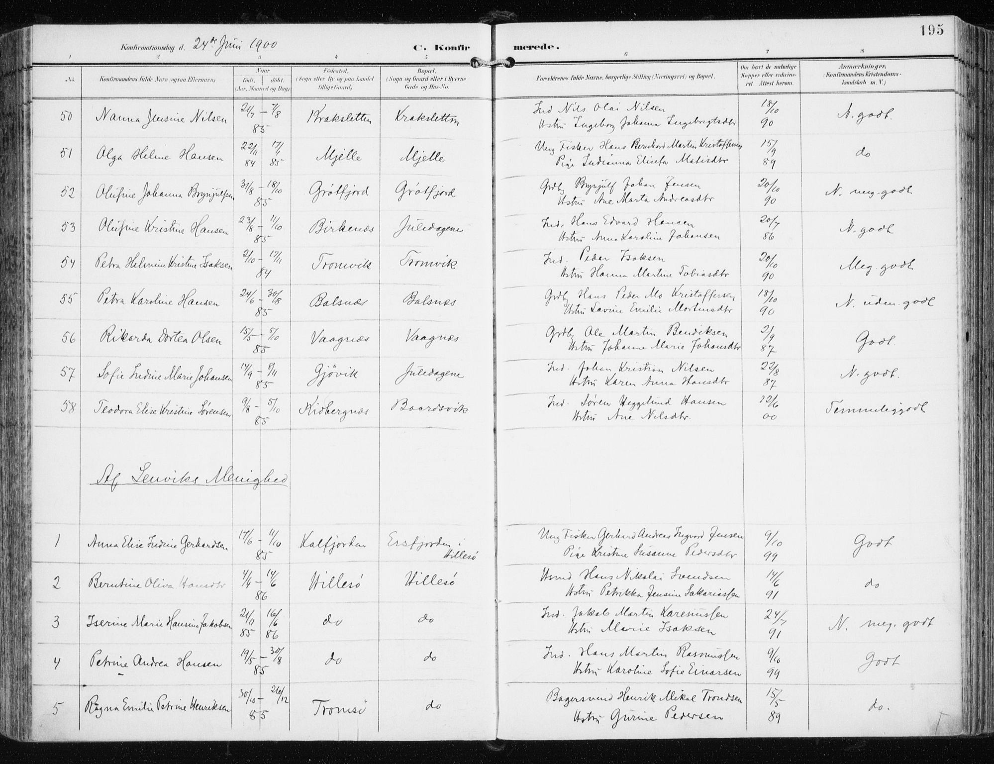 Tromsøysund sokneprestkontor, AV/SATØ-S-1304/G/Ga/L0006kirke: Parish register (official) no. 6, 1897-1906, p. 195