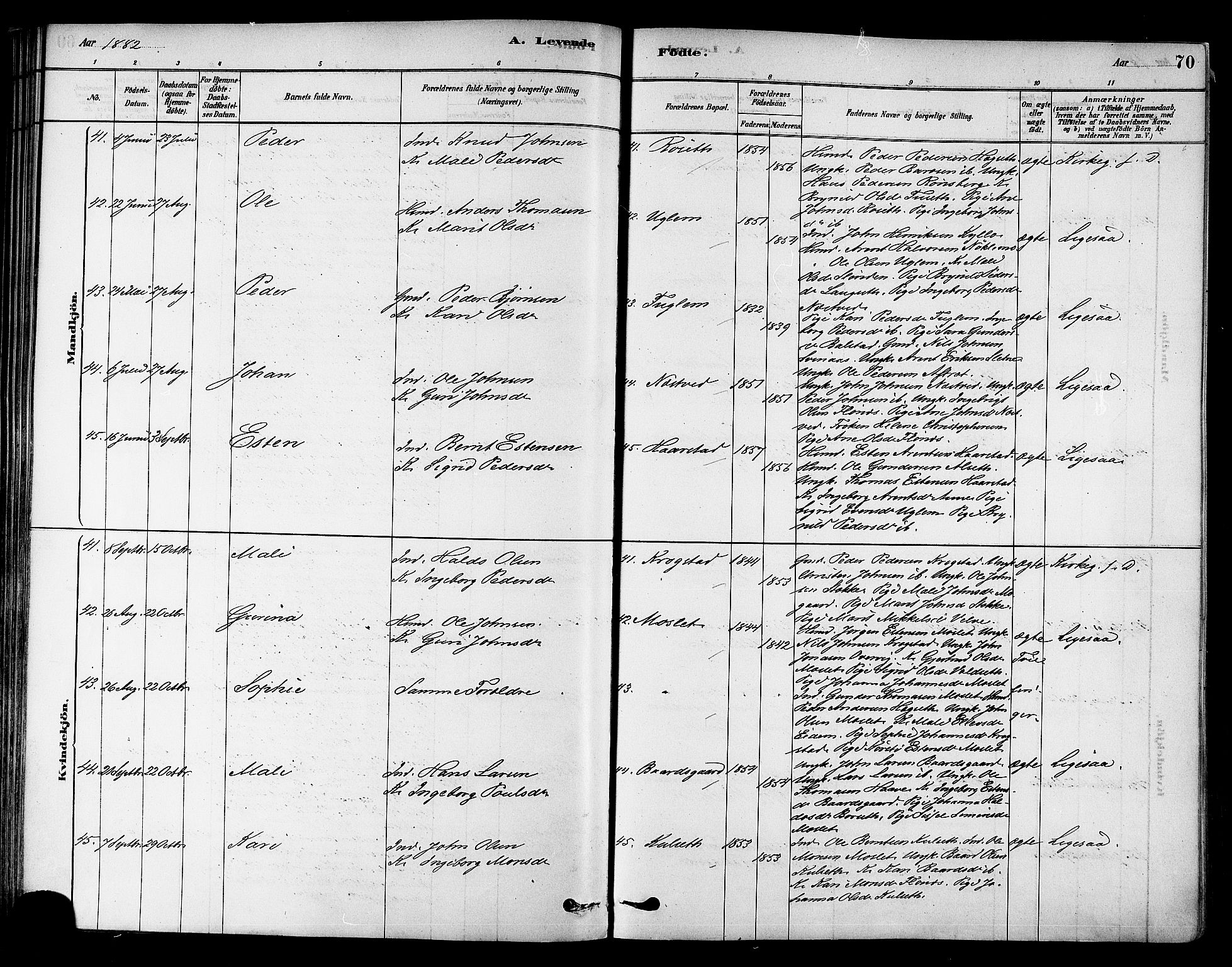 Ministerialprotokoller, klokkerbøker og fødselsregistre - Sør-Trøndelag, SAT/A-1456/695/L1148: Parish register (official) no. 695A08, 1878-1891, p. 70