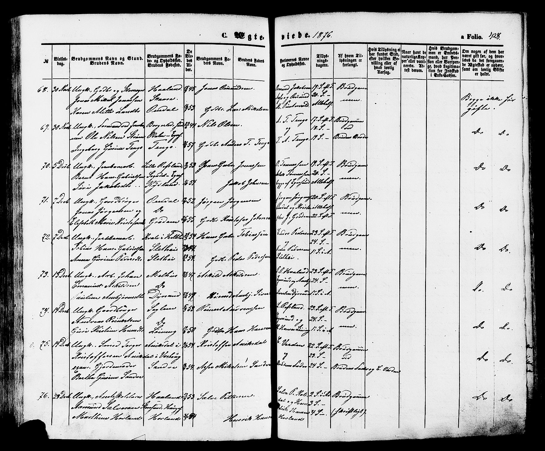 Eigersund sokneprestkontor, AV/SAST-A-101807/S08/L0014: Parish register (official) no. A 13, 1866-1878, p. 428