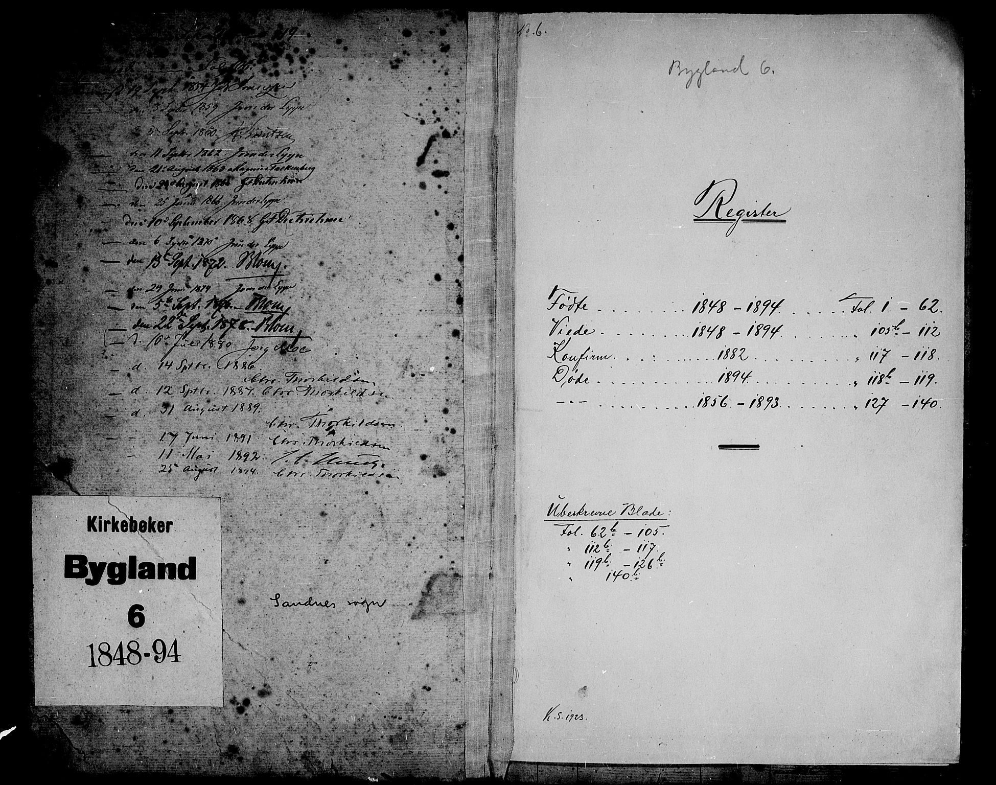 Bygland sokneprestkontor, SAK/1111-0006/F/Fb/Fbc/L0001: Parish register (copy) no. B 1, 1848-1894