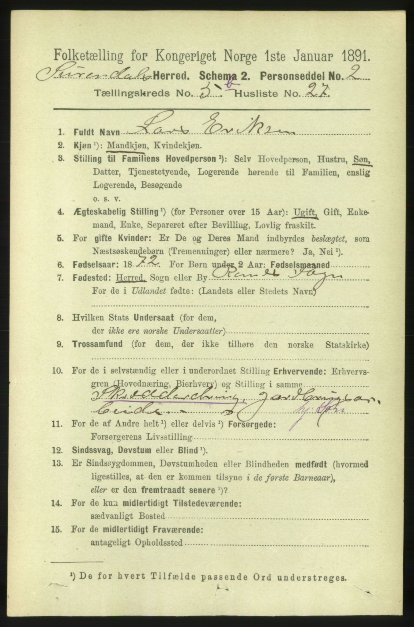 RA, 1891 census for 1566 Surnadal, 1891, p. 1649