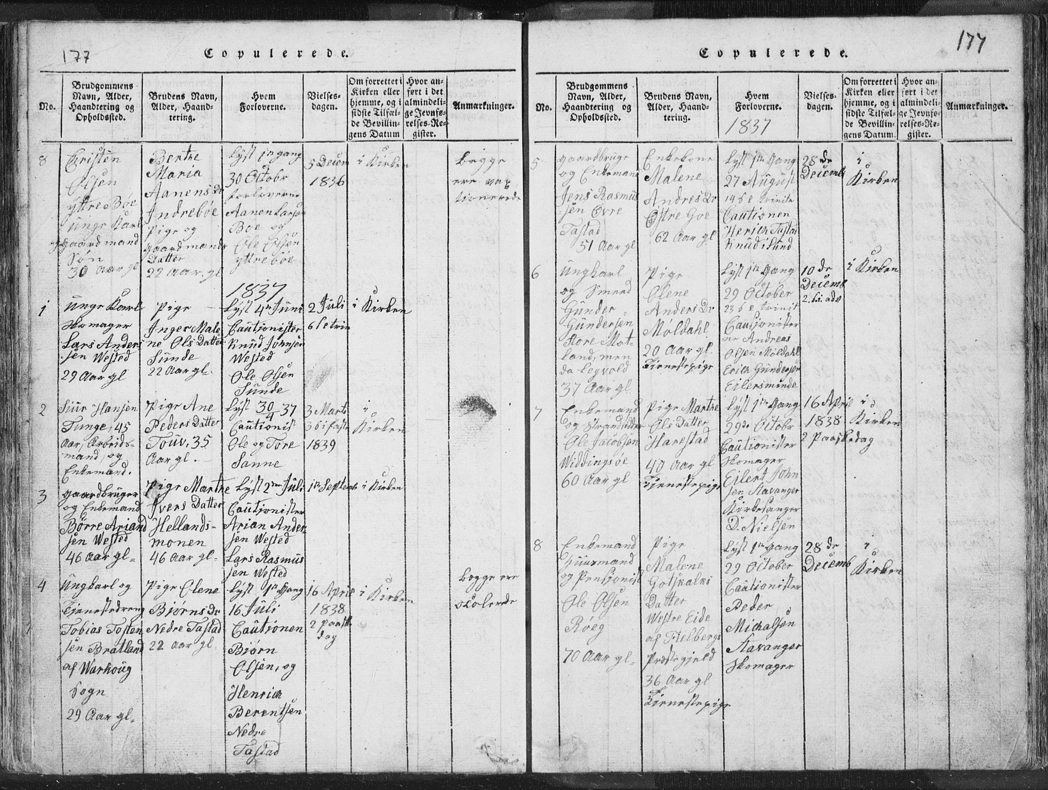 Hetland sokneprestkontor, AV/SAST-A-101826/30/30BA/L0001: Parish register (official) no. A 1, 1816-1856, p. 177