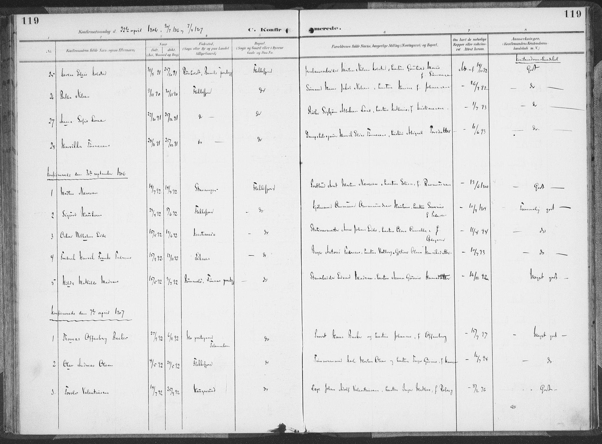 Flekkefjord sokneprestkontor, SAK/1111-0012/F/Fa/Faa/L0002: Parish register (official) no. A 2, 1900-1912, p. 119