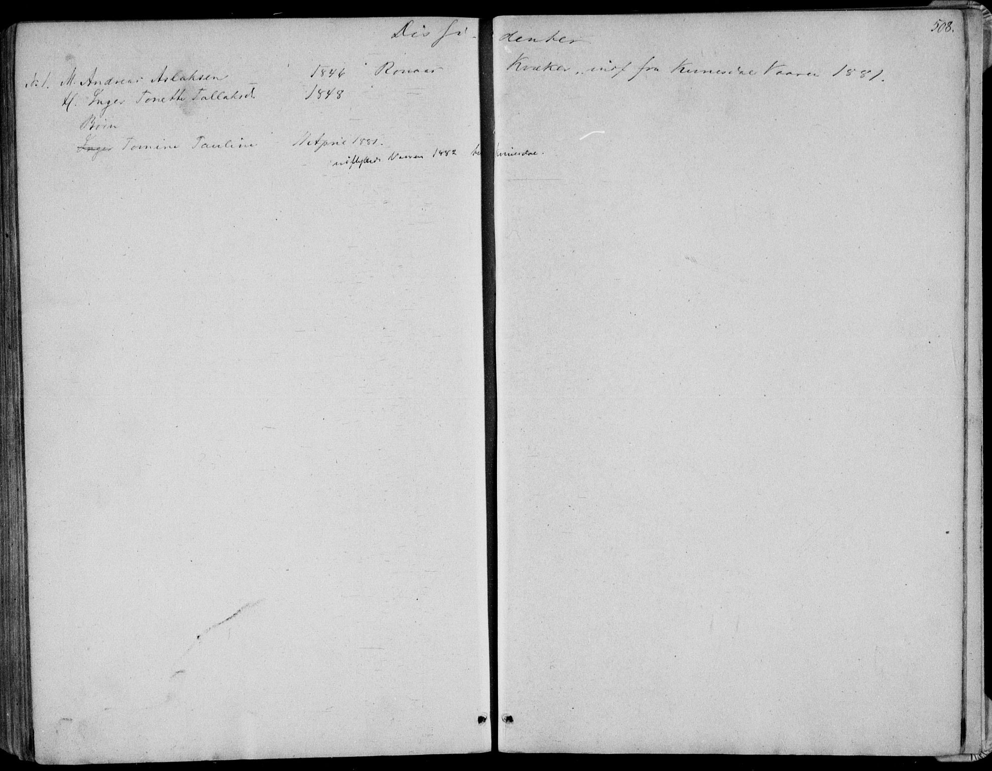 Bakke sokneprestkontor, SAK/1111-0002/F/Fa/Fab/L0002: Parish register (official) no. A 2, 1855-1884, p. 508
