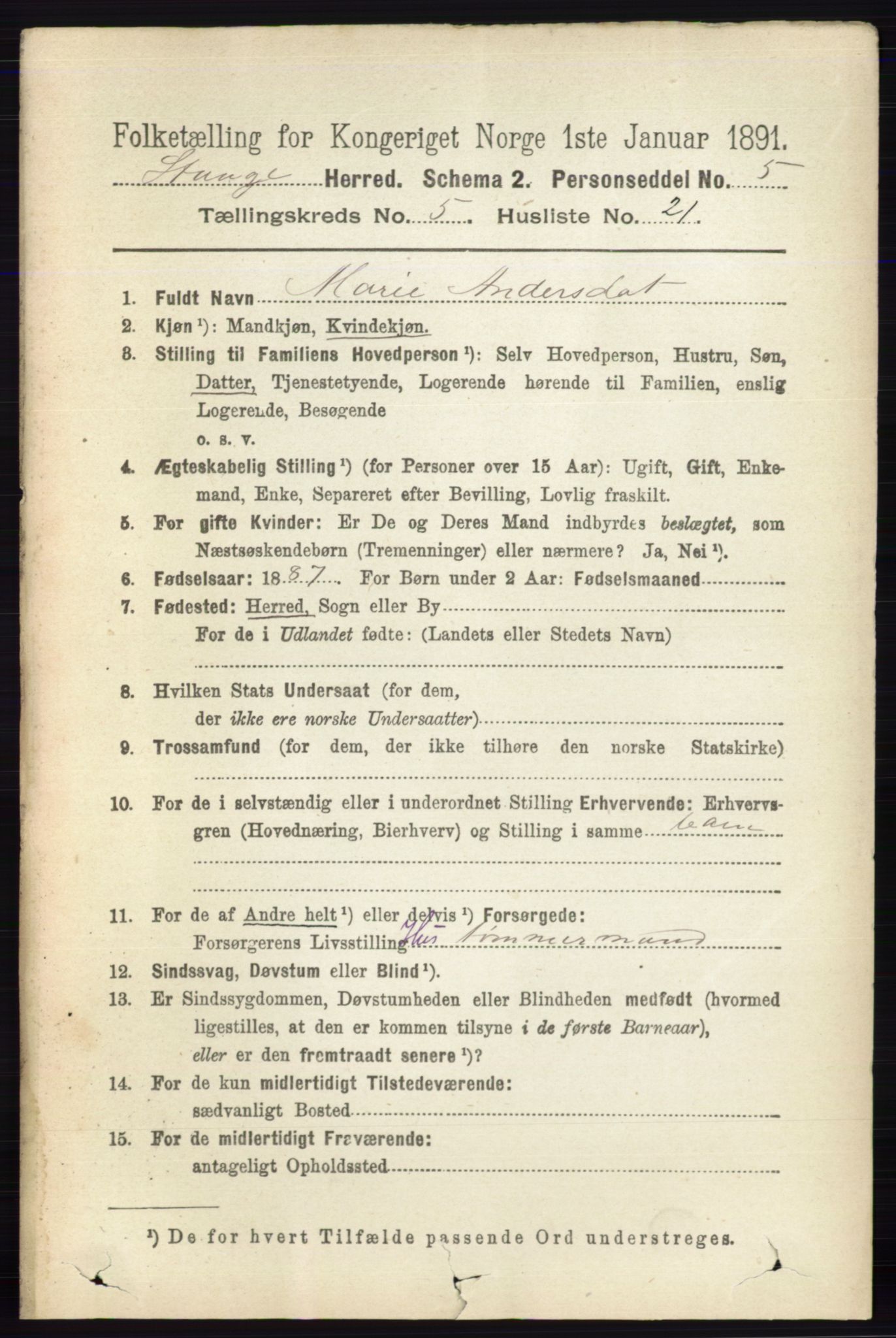 RA, 1891 census for 0417 Stange, 1891, p. 3245