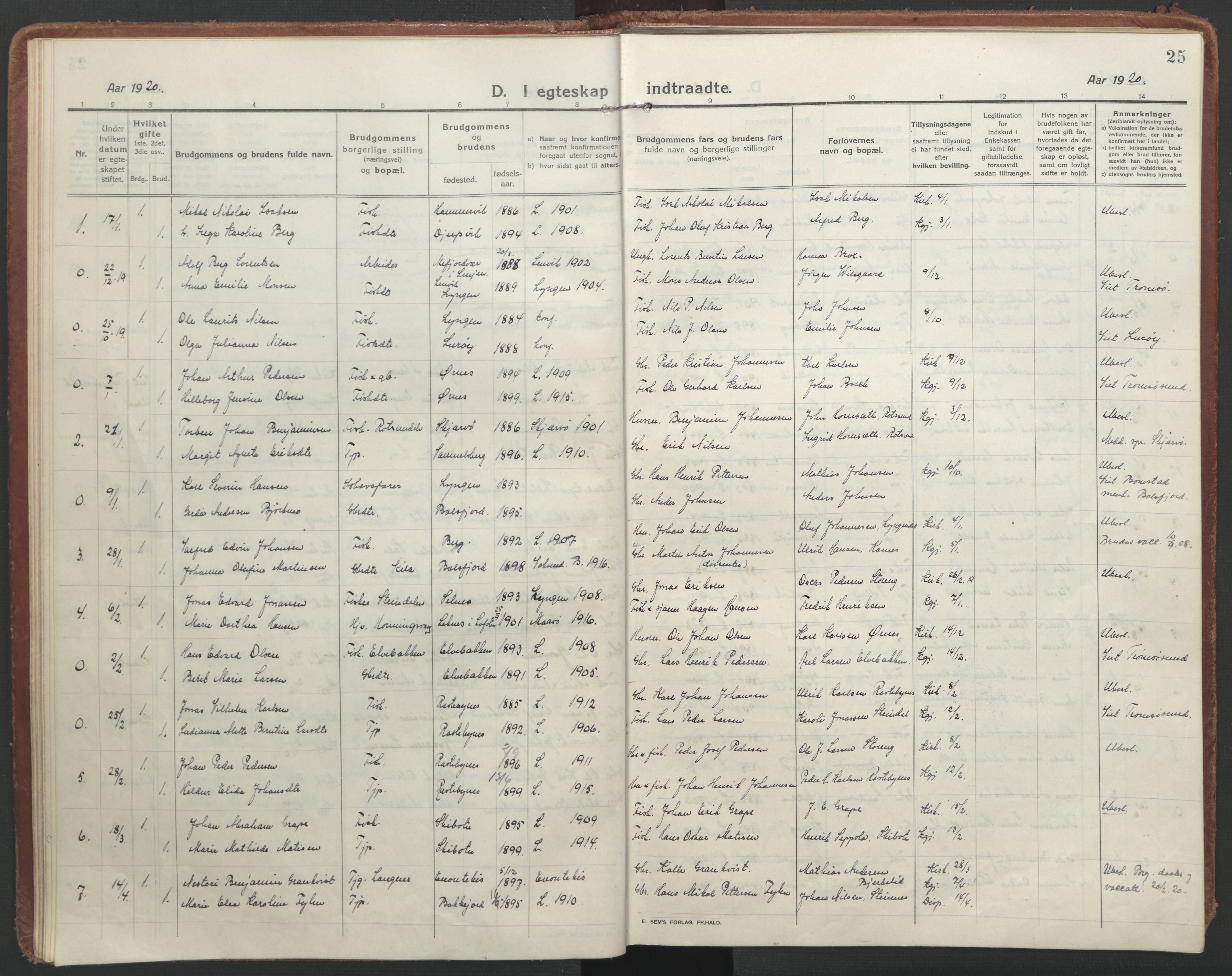 Lyngen sokneprestembete, AV/SATØ-S-1289/H/He/Hea/L0013kirke: Parish register (official) no. 13, 1914-1923, p. 25