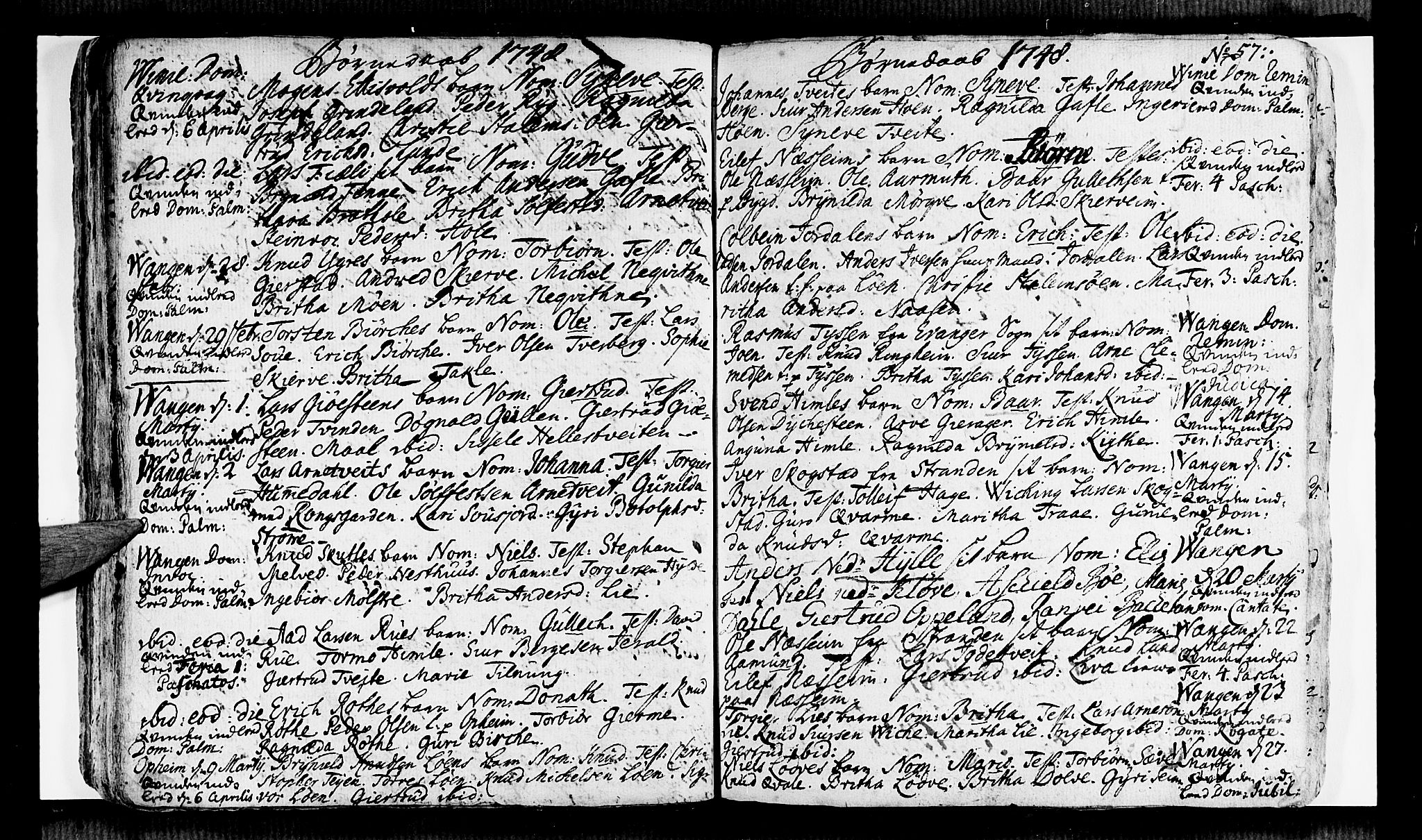 Voss sokneprestembete, AV/SAB-A-79001/H/Haa: Parish register (official) no. A 6, 1744-1752, p. 57