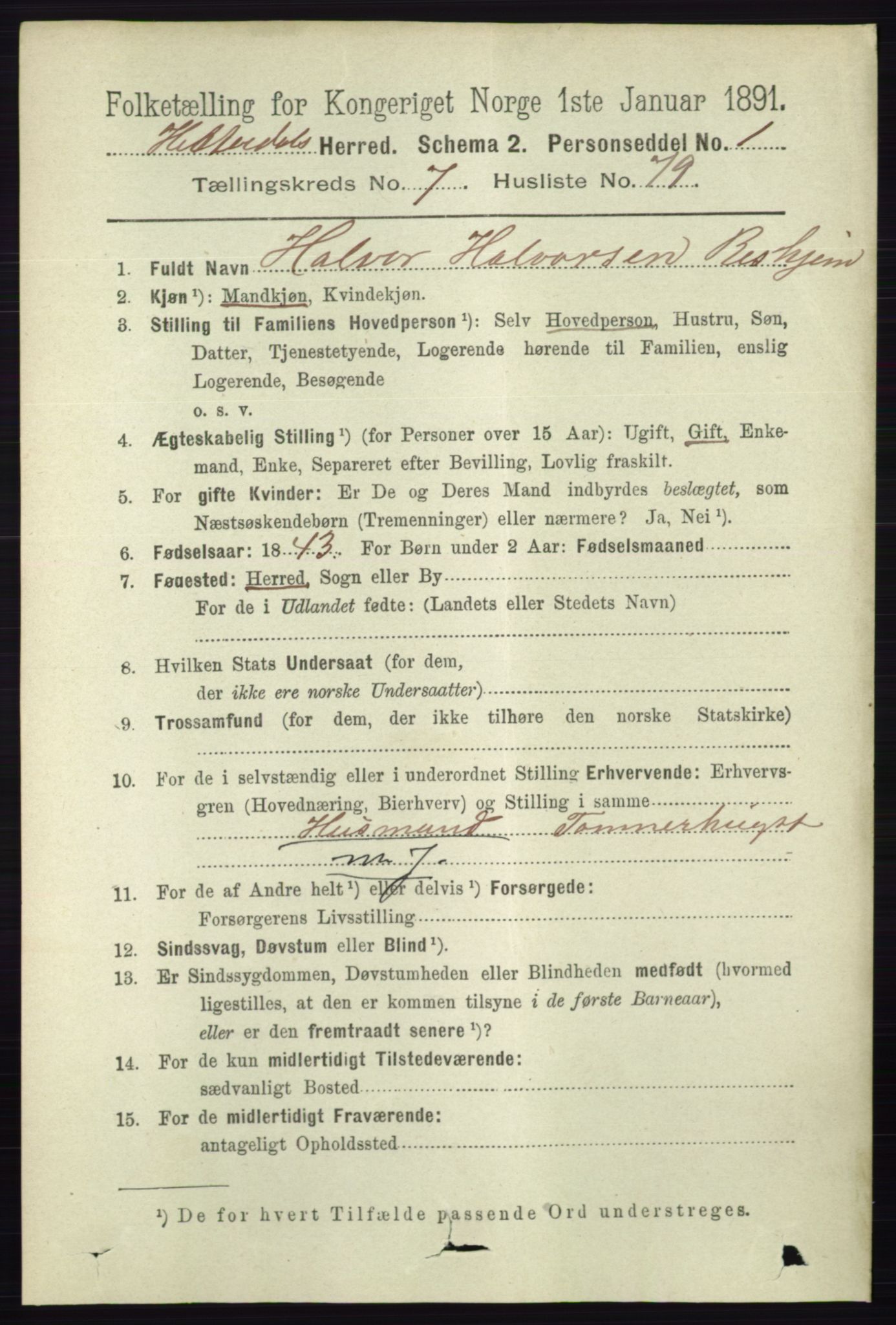 RA, 1891 census for 0823 Heddal, 1891, p. 3430