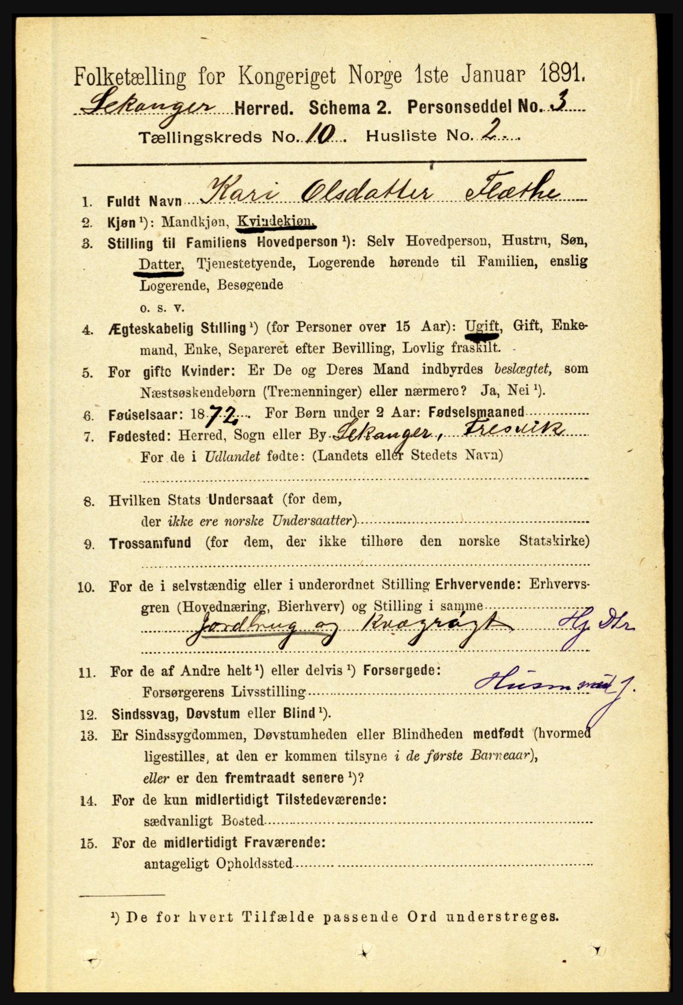 RA, 1891 census for 1419 Leikanger, 1891, p. 1823