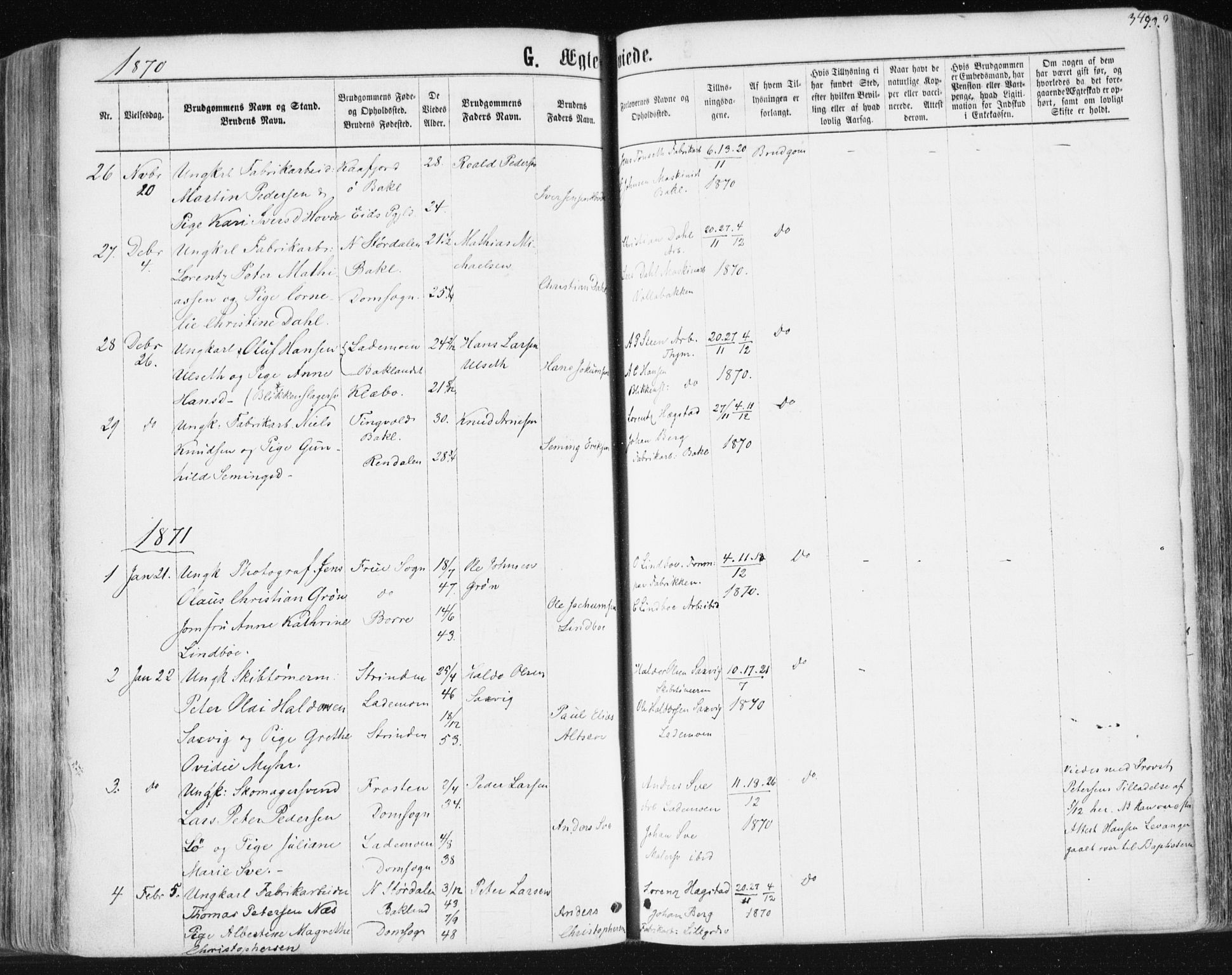 Ministerialprotokoller, klokkerbøker og fødselsregistre - Sør-Trøndelag, SAT/A-1456/604/L0186: Parish register (official) no. 604A07, 1866-1877, p. 349