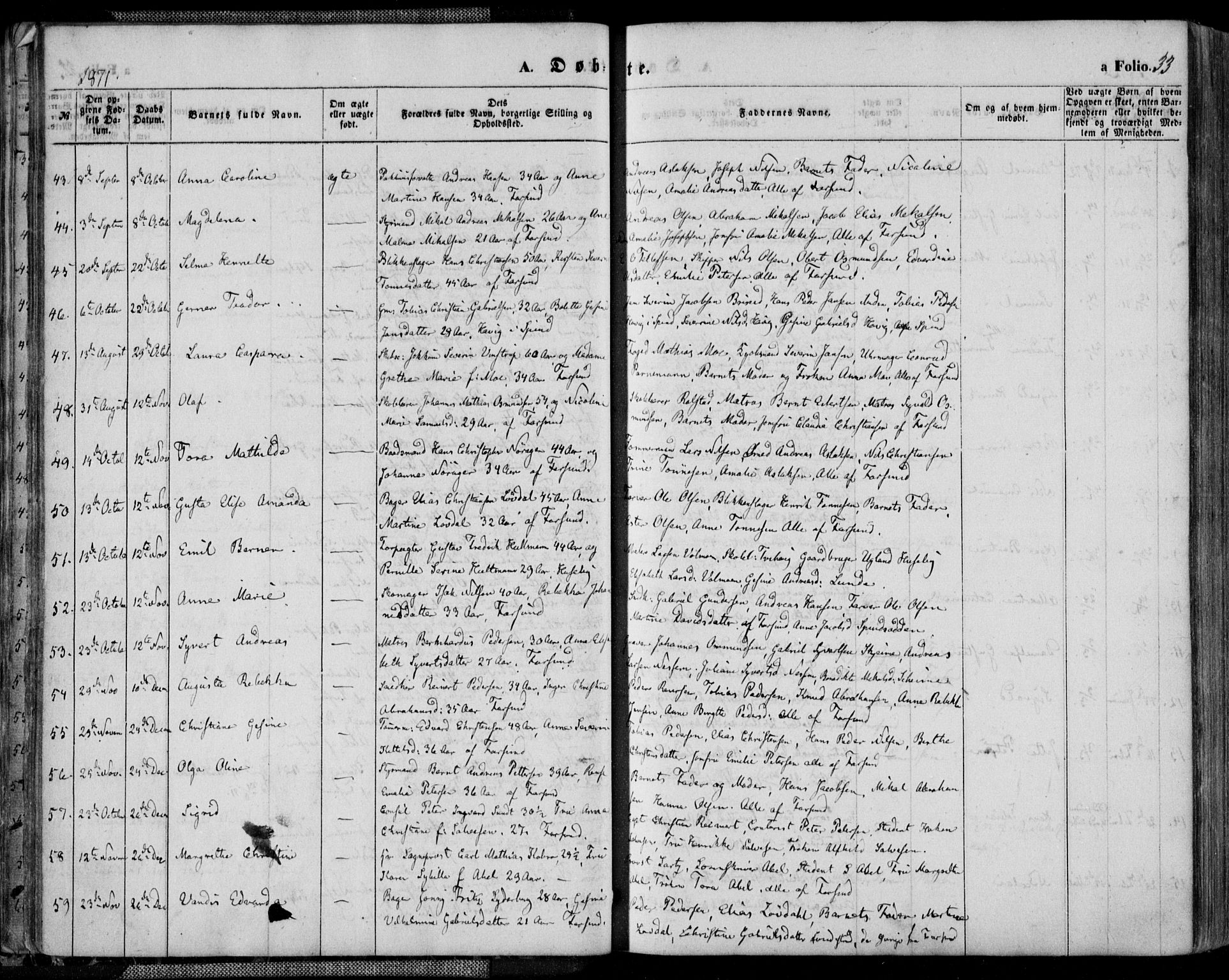 Farsund sokneprestkontor, AV/SAK-1111-0009/F/Fa/L0005: Parish register (official) no. A 5, 1863-1886, p. 33