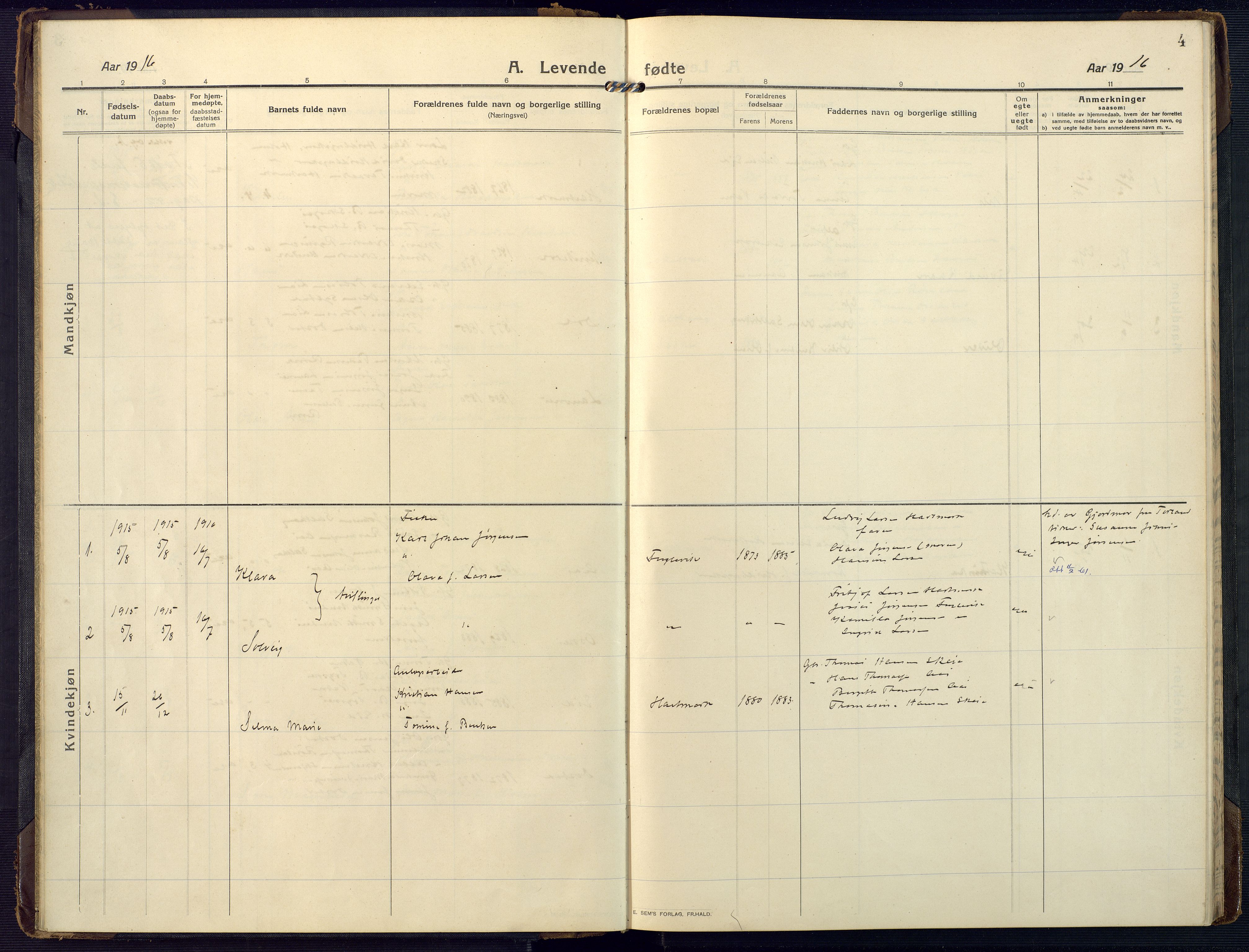 Mandal sokneprestkontor, AV/SAK-1111-0030/F/Fa/Fab/L0003: Parish register (official) no. A 3, 1913-1933, p. 4