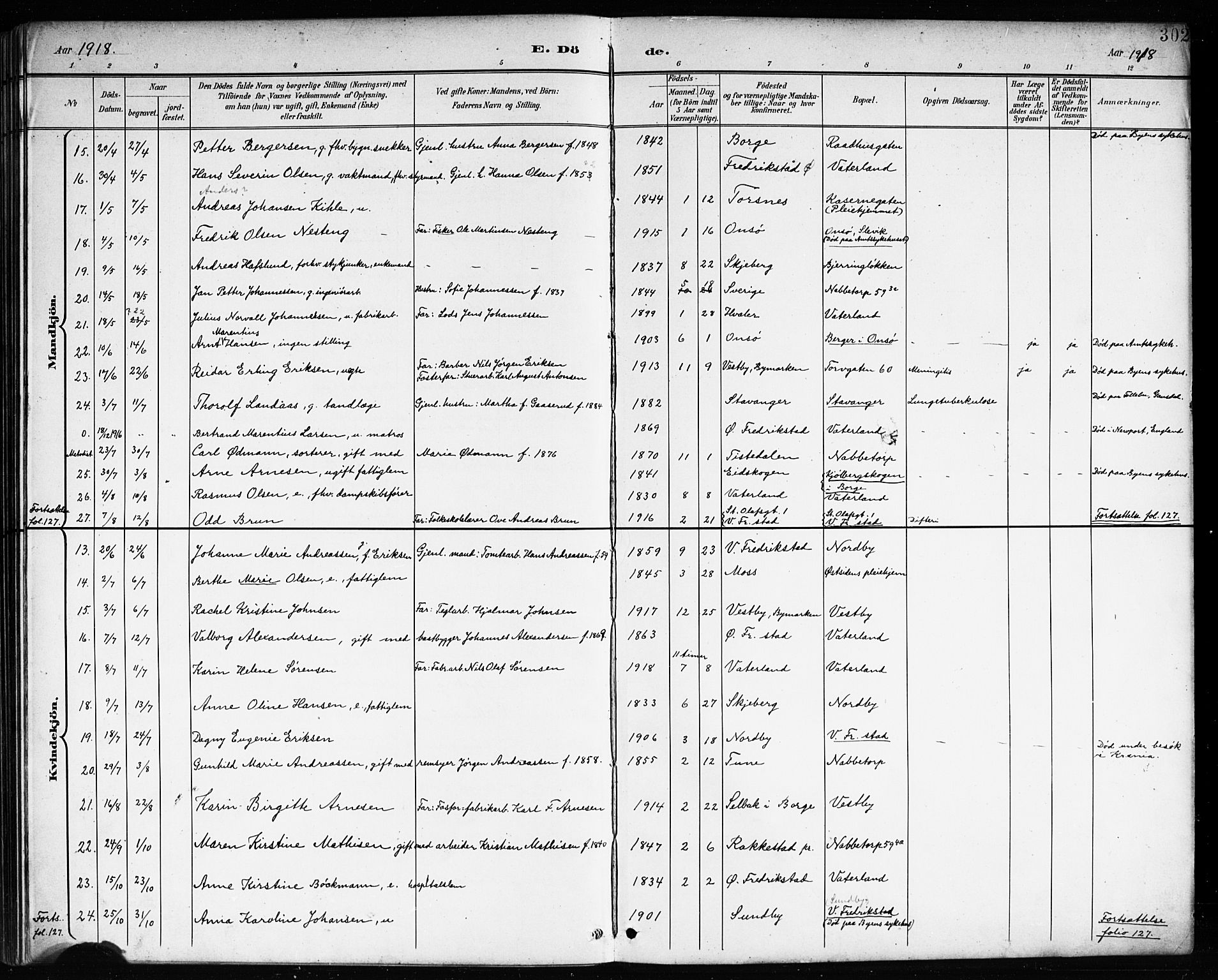 Østre Fredrikstad prestekontor Kirkebøker, AV/SAO-A-10907/G/Ga/L0002: Parish register (copy) no. 2, 1900-1919, p. 302