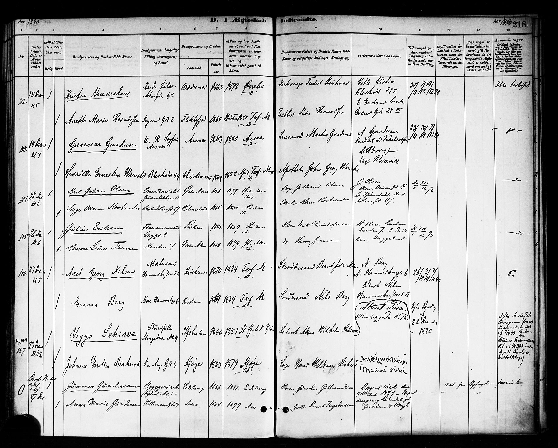 Trefoldighet prestekontor Kirkebøker, SAO/A-10882/F/Fc/L0003: Parish register (official) no. III 3, 1881-1891, p. 218
