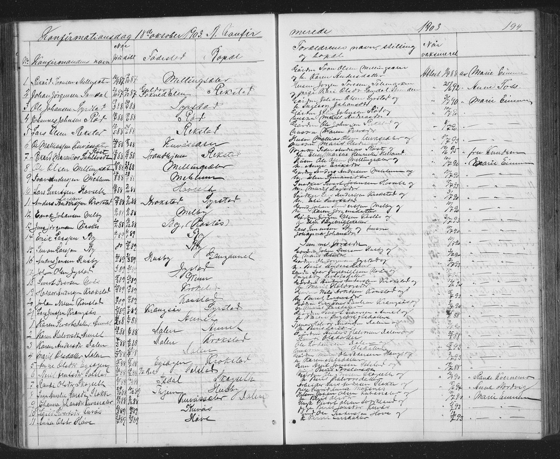 Ministerialprotokoller, klokkerbøker og fødselsregistre - Sør-Trøndelag, SAT/A-1456/667/L0798: Parish register (copy) no. 667C03, 1867-1929, p. 194