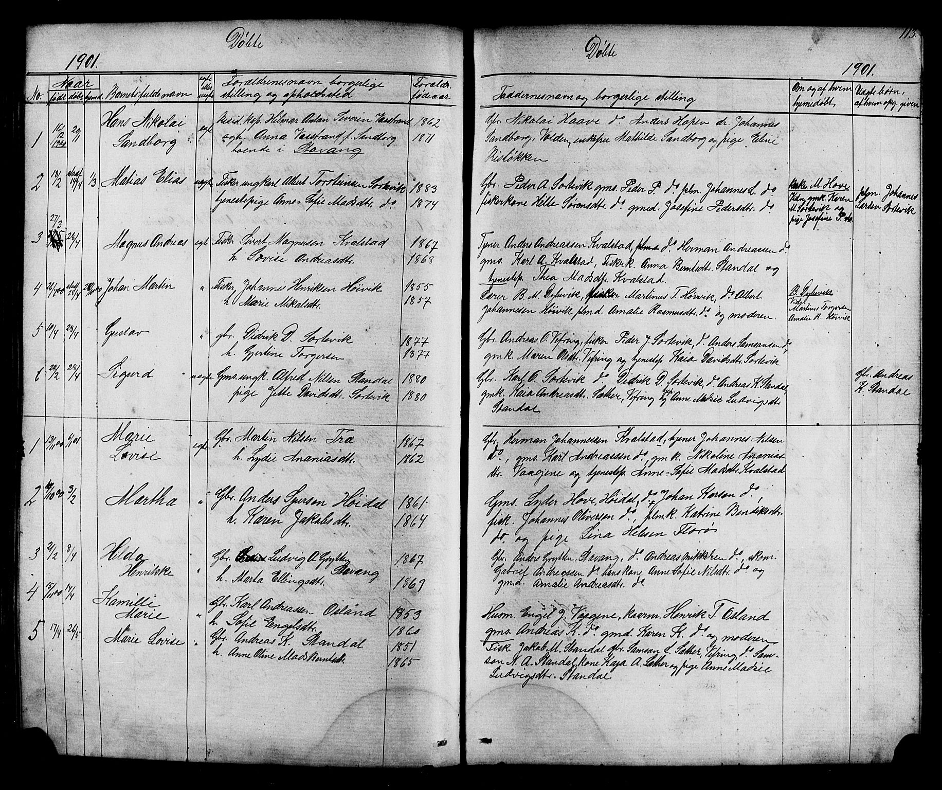 Kinn sokneprestembete, AV/SAB-A-80801/H/Hab/Habc/L0002: Parish register (copy) no. C 2, 1869-1918, p. 113