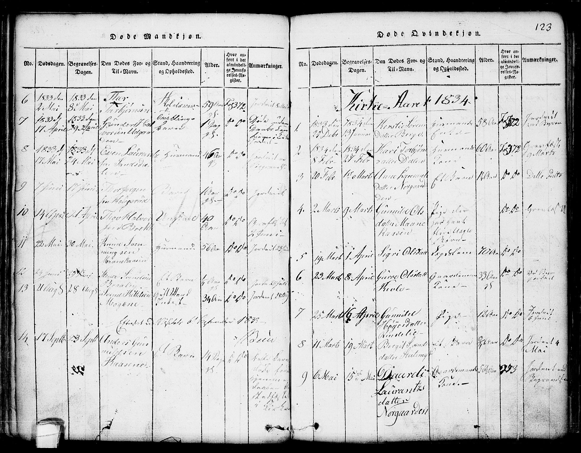 Seljord kirkebøker, SAKO/A-20/G/Ga/L0001: Parish register (copy) no. I 1, 1815-1854, p. 123