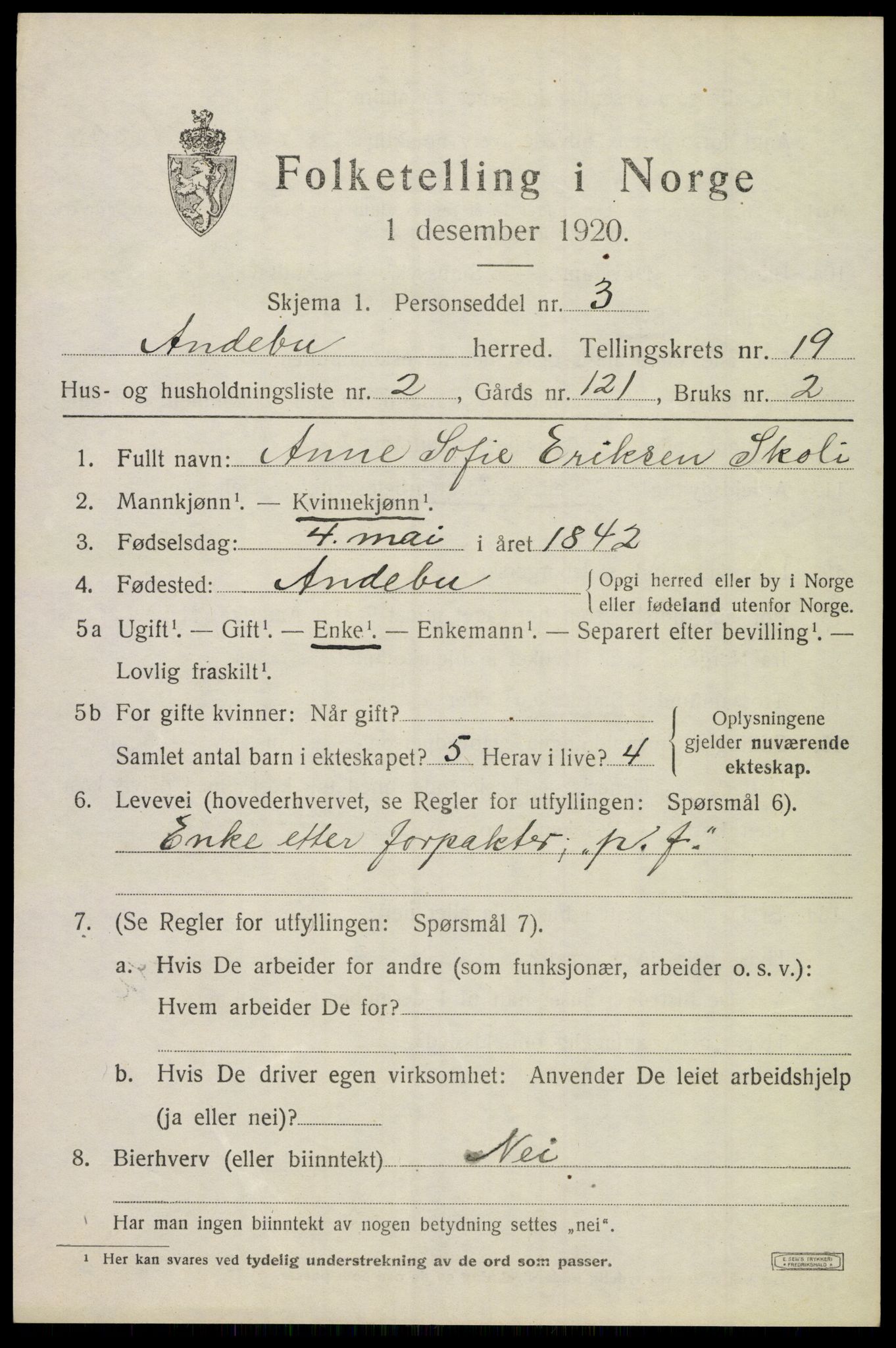 SAKO, 1920 census for Andebu, 1920, p. 6304