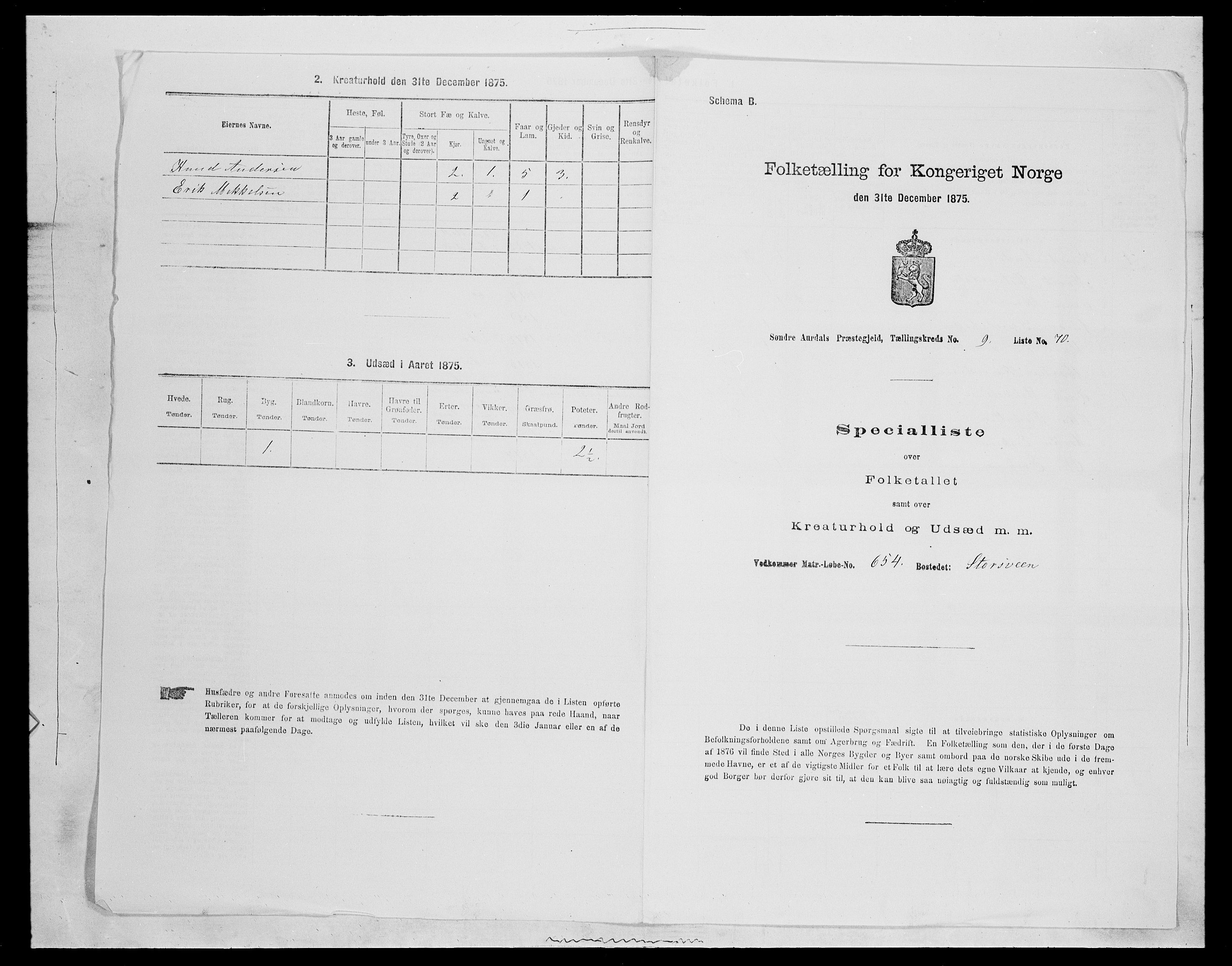 SAH, 1875 census for 0540P Sør-Aurdal, 1875, p. 1634