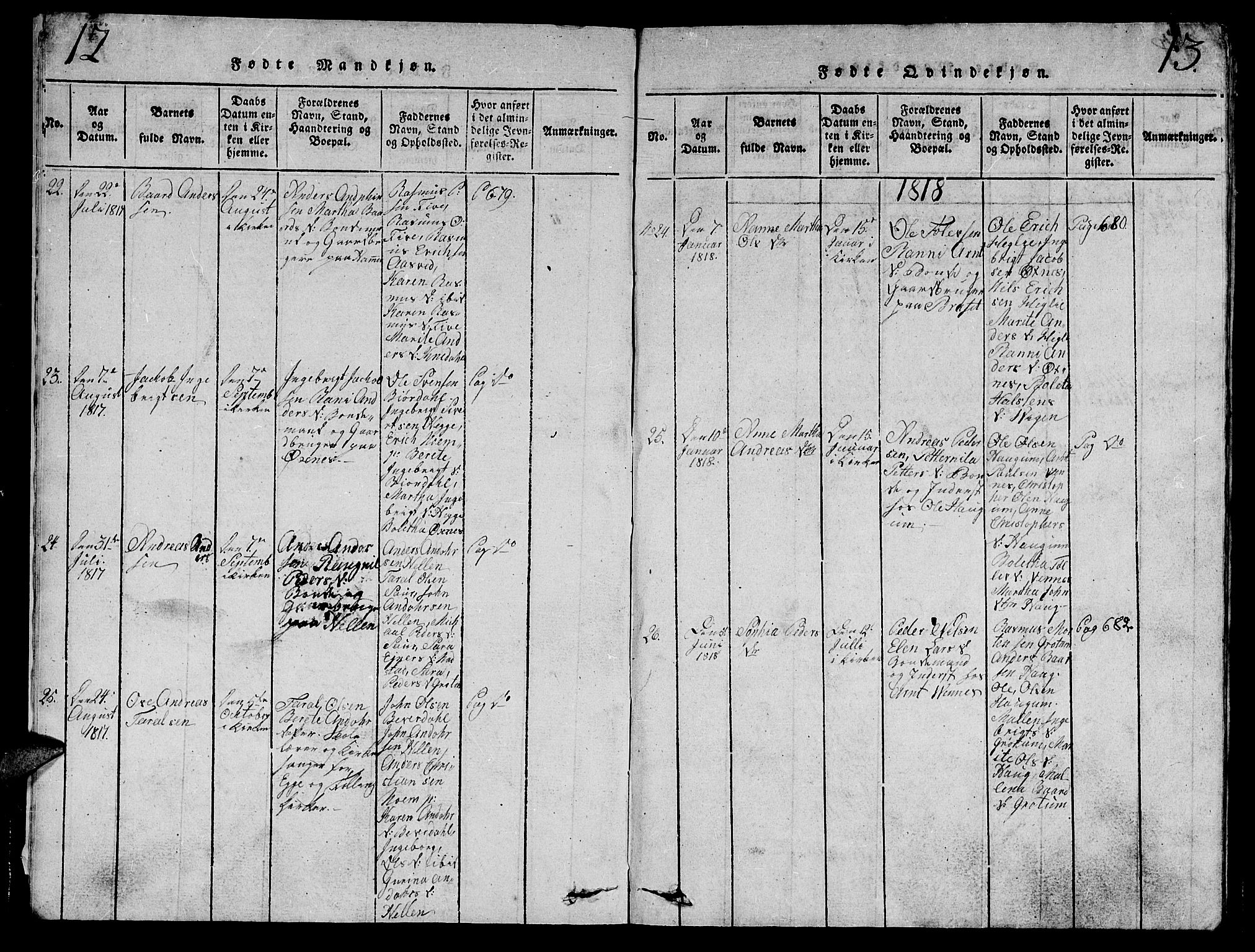 Ministerialprotokoller, klokkerbøker og fødselsregistre - Nord-Trøndelag, SAT/A-1458/747/L0459: Parish register (copy) no. 747C01, 1816-1842, p. 12-13