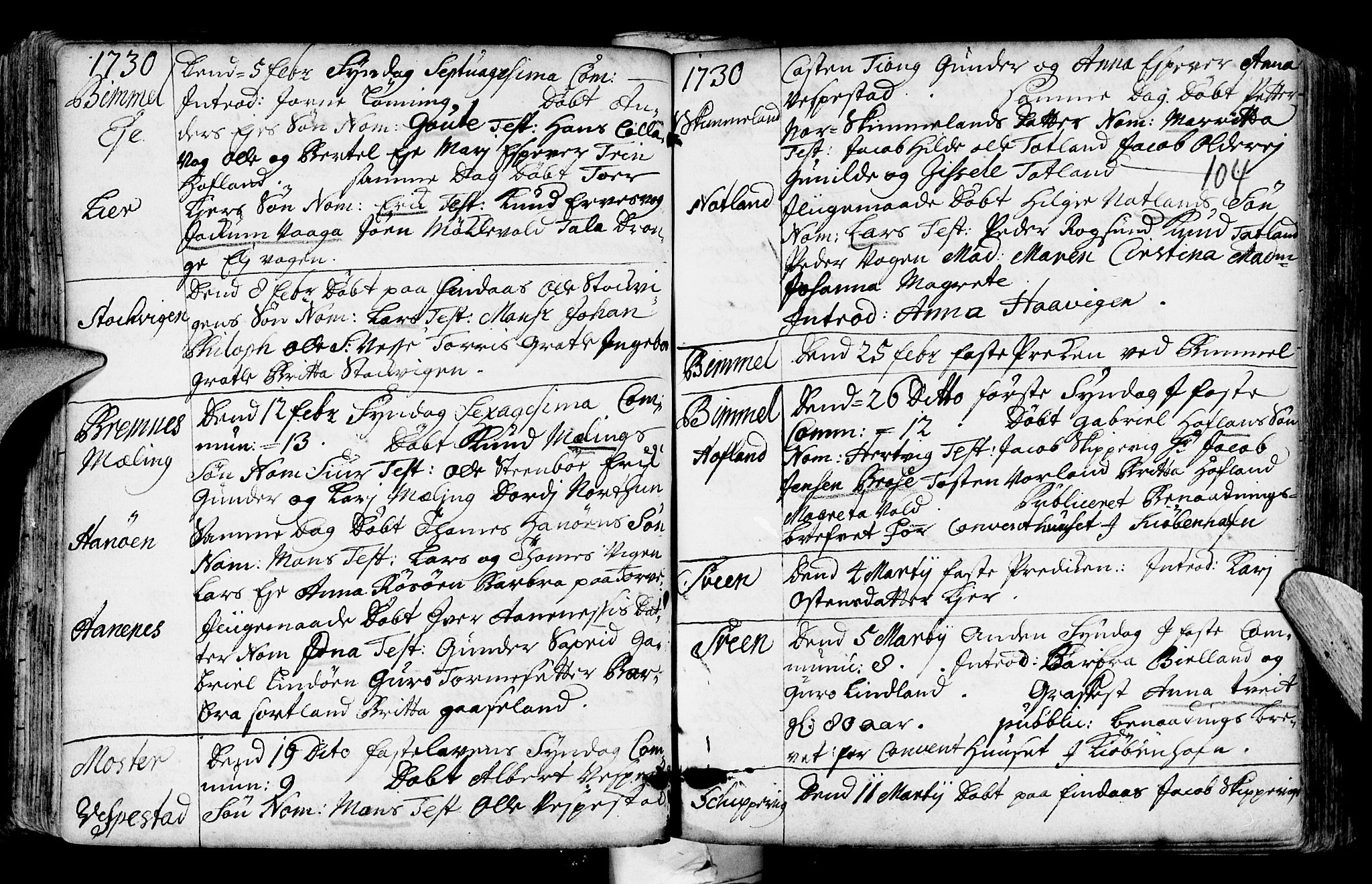 Finnås sokneprestembete, AV/SAB-A-99925/H/Ha/Haa/Haaa/L0001: Parish register (official) no. A 1, 1718-1744, p. 104