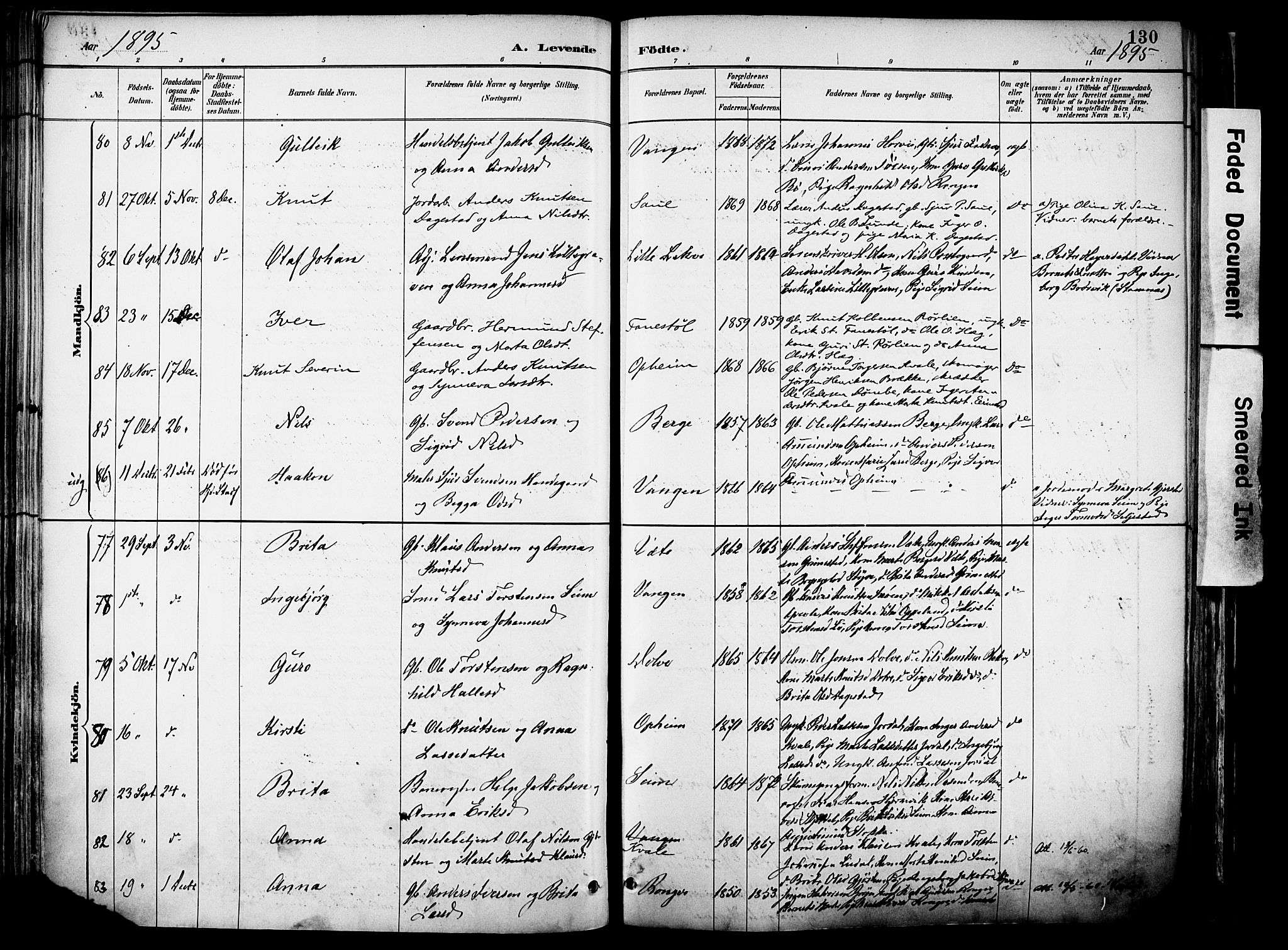 Voss sokneprestembete, AV/SAB-A-79001/H/Haa: Parish register (official) no. A 21, 1887-1903, p. 130