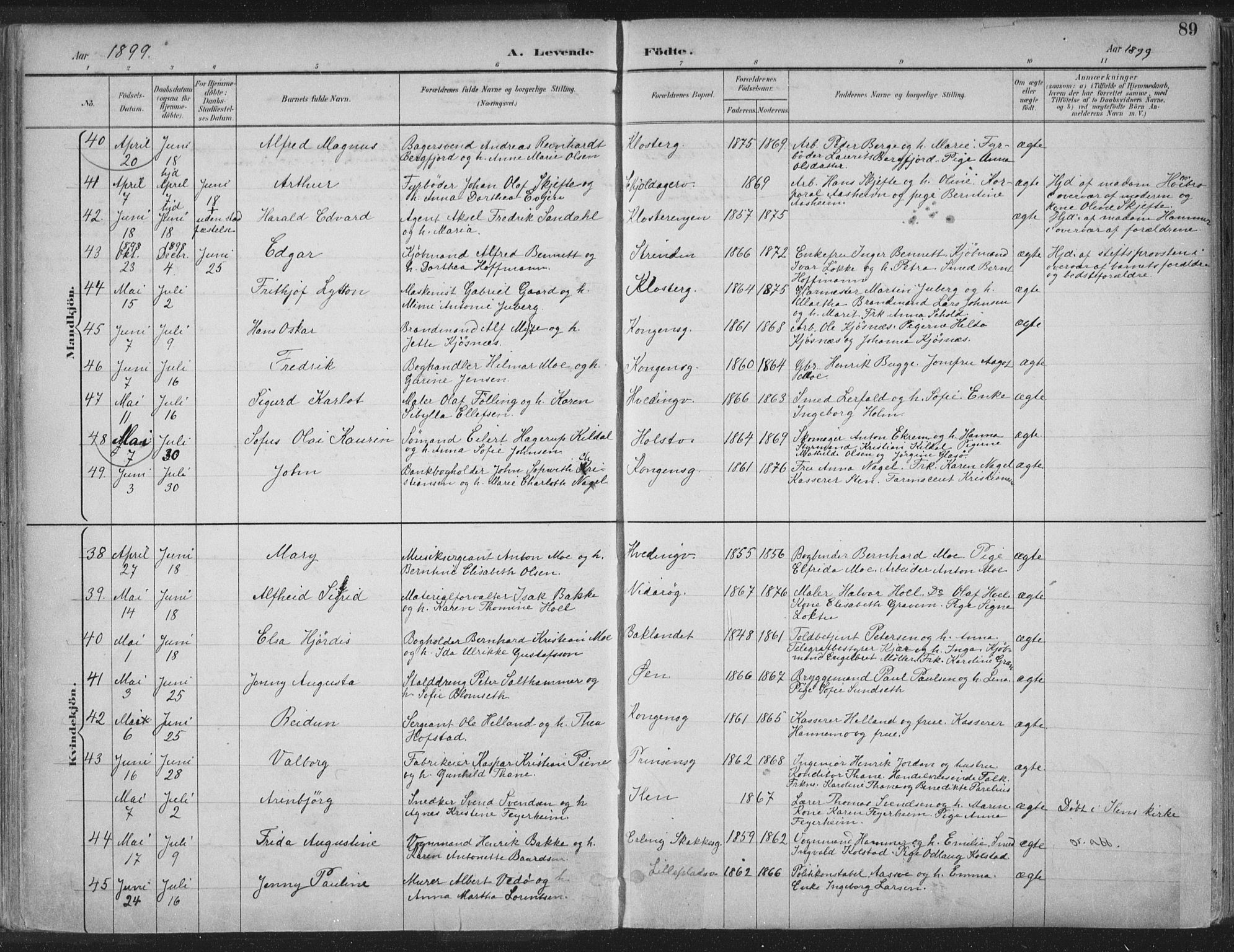 Ministerialprotokoller, klokkerbøker og fødselsregistre - Sør-Trøndelag, AV/SAT-A-1456/601/L0062: Parish register (official) no. 601A30, 1891-1911, p. 89