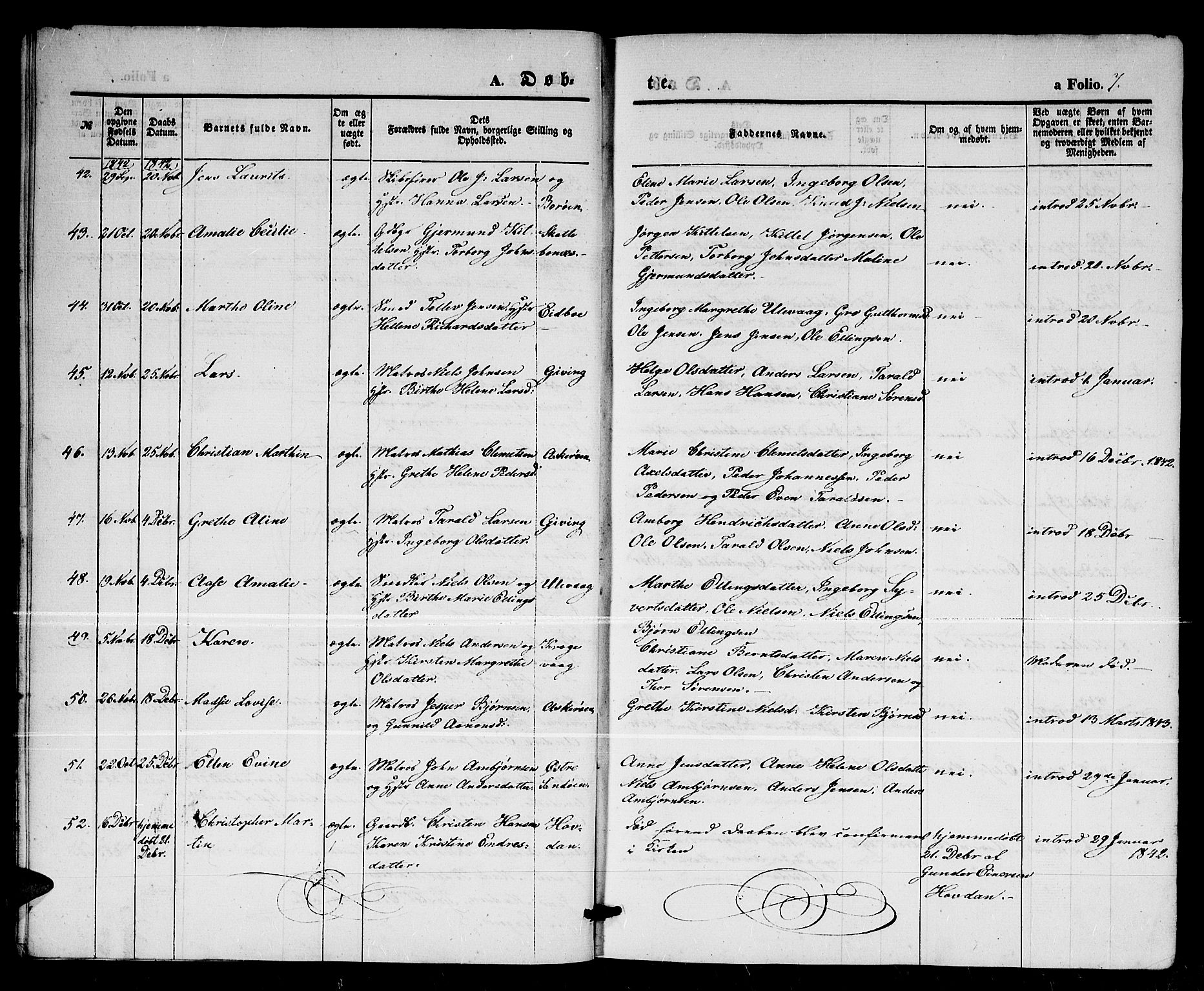 Dypvåg sokneprestkontor, AV/SAK-1111-0007/F/Fb/Fba/L0010: Parish register (copy) no. B 10, 1842-1857, p. 7