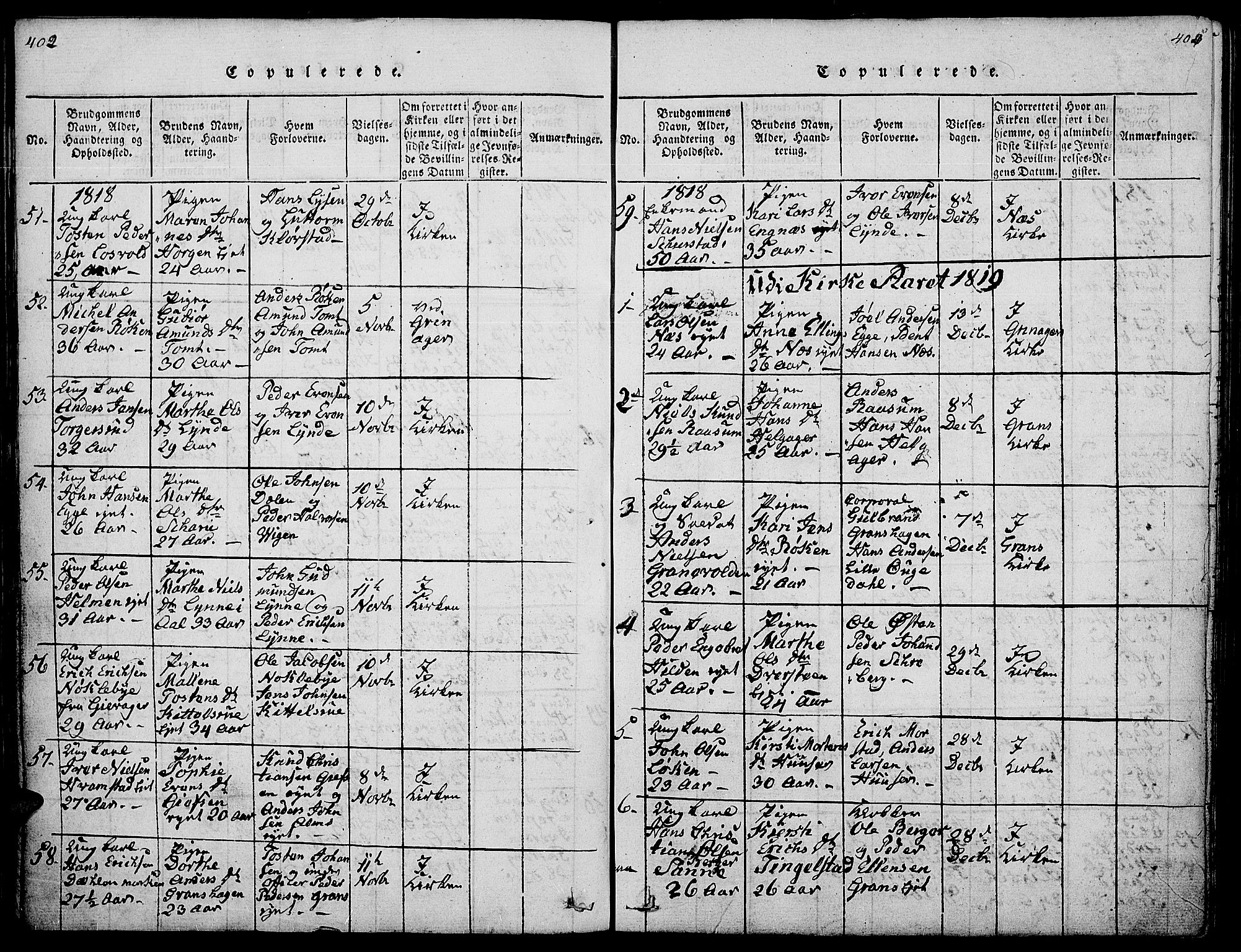 Gran prestekontor, SAH/PREST-112/H/Ha/Hab/L0001: Parish register (copy) no. 1, 1815-1824, p. 402-403
