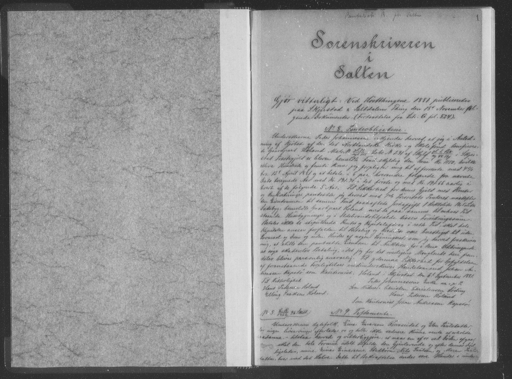 Salten sorenskriveri, SAT/A-4578/1/2/2C/L0018: Mortgage book no. RI, 1881-1883, p. 1