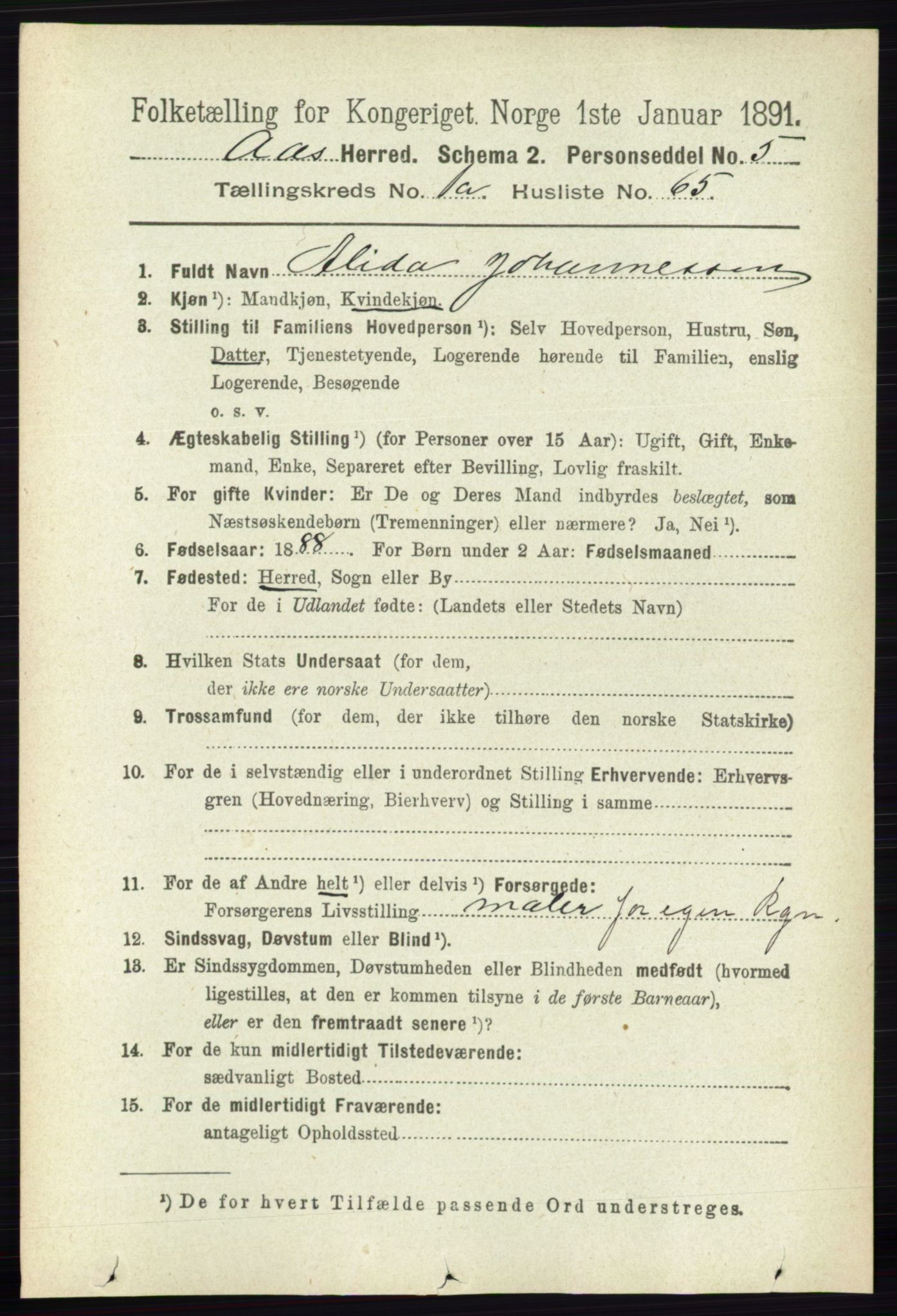 RA, 1891 census for 0214 Ås, 1891, p. 529