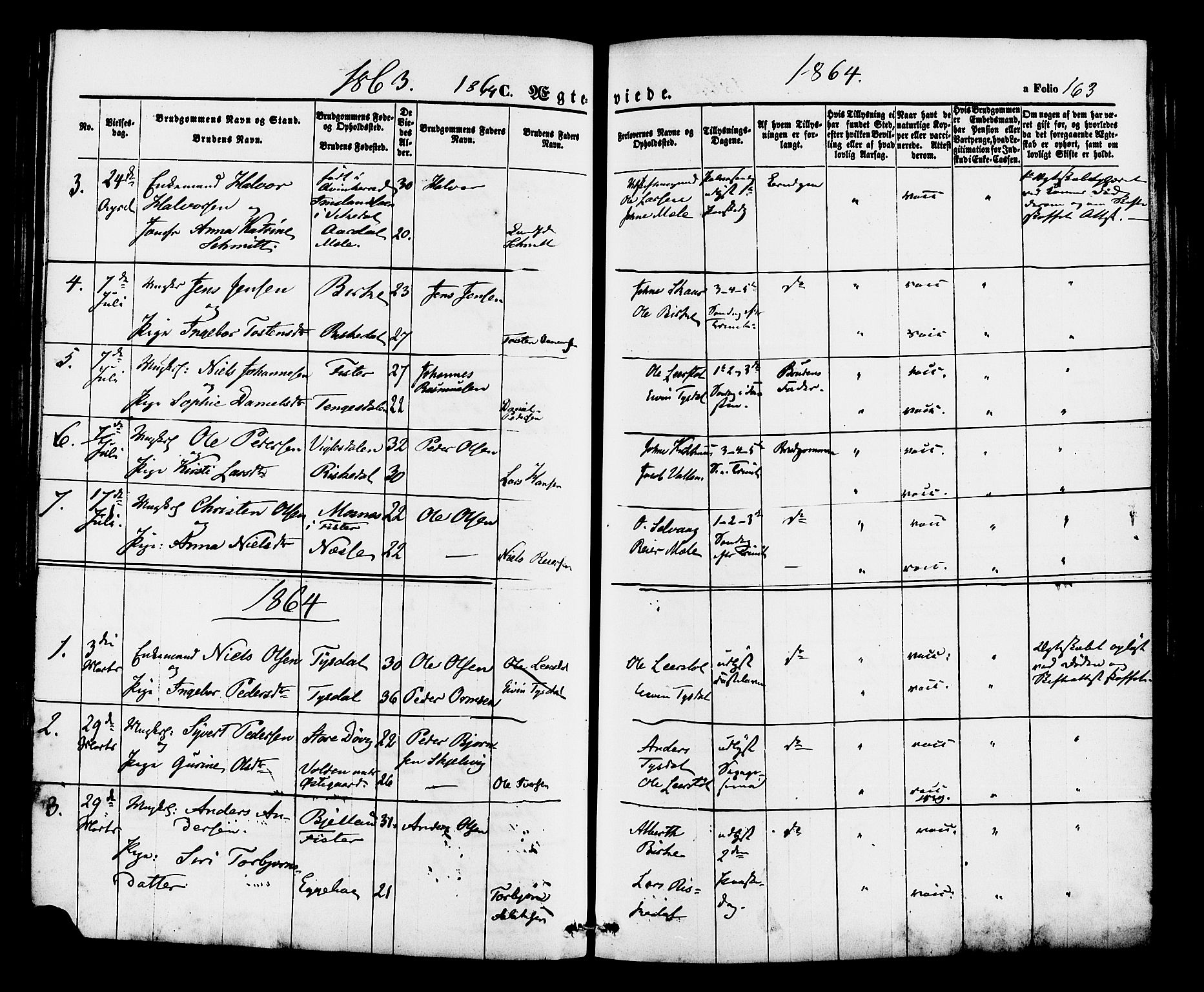 Hjelmeland sokneprestkontor, AV/SAST-A-101843/01/IV/L0012: Parish register (official) no. A 12, 1862-1886, p. 163