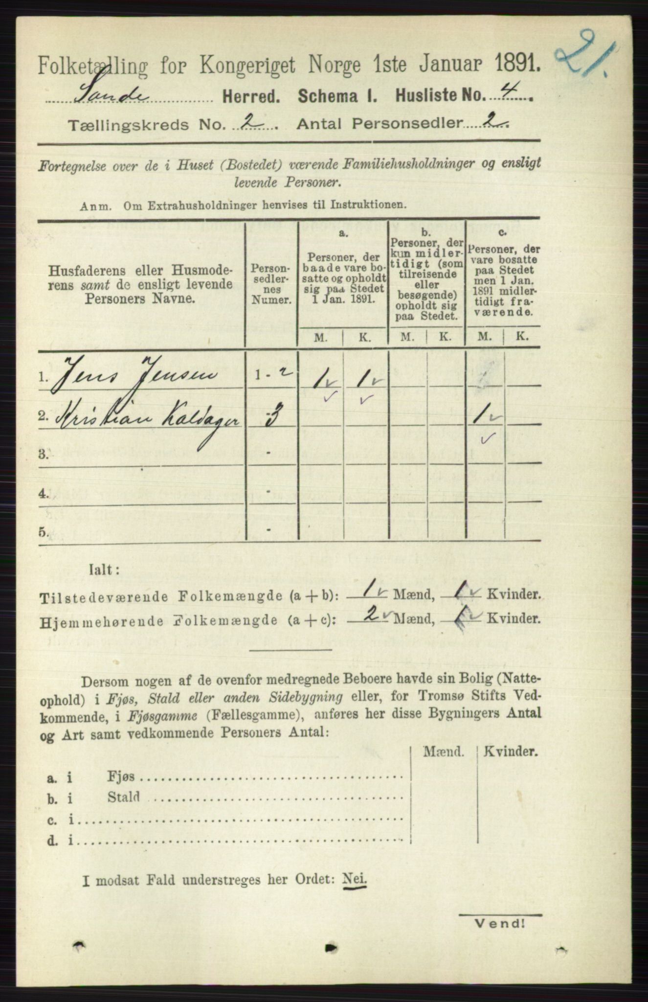 RA, 1891 census for 0713 Sande, 1891, p. 472