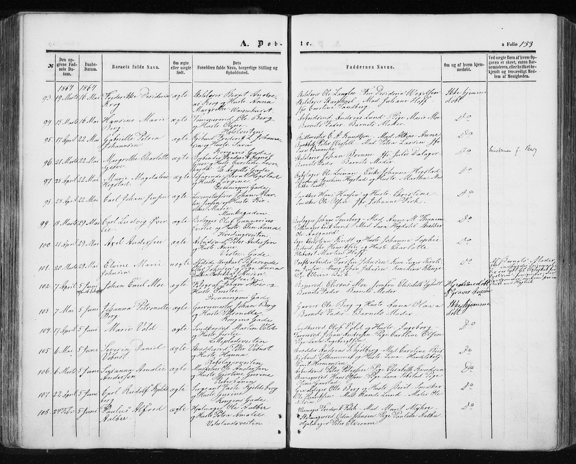 Ministerialprotokoller, klokkerbøker og fødselsregistre - Sør-Trøndelag, SAT/A-1456/601/L0053: Parish register (official) no. 601A21, 1857-1865, p. 133