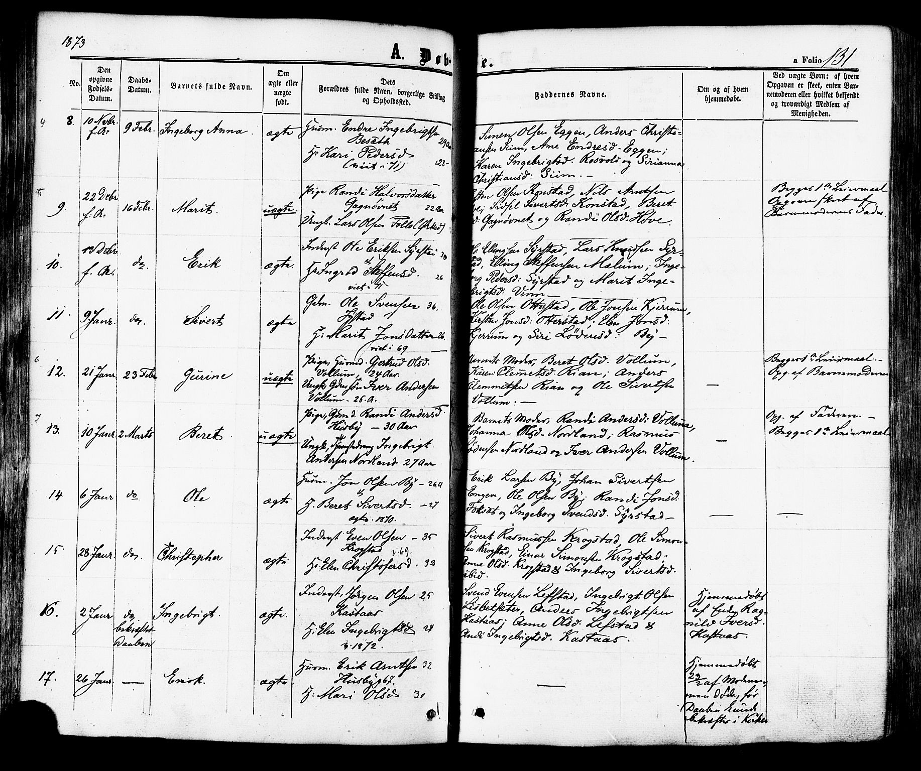 Ministerialprotokoller, klokkerbøker og fødselsregistre - Sør-Trøndelag, SAT/A-1456/665/L0772: Parish register (official) no. 665A07, 1856-1878, p. 131
