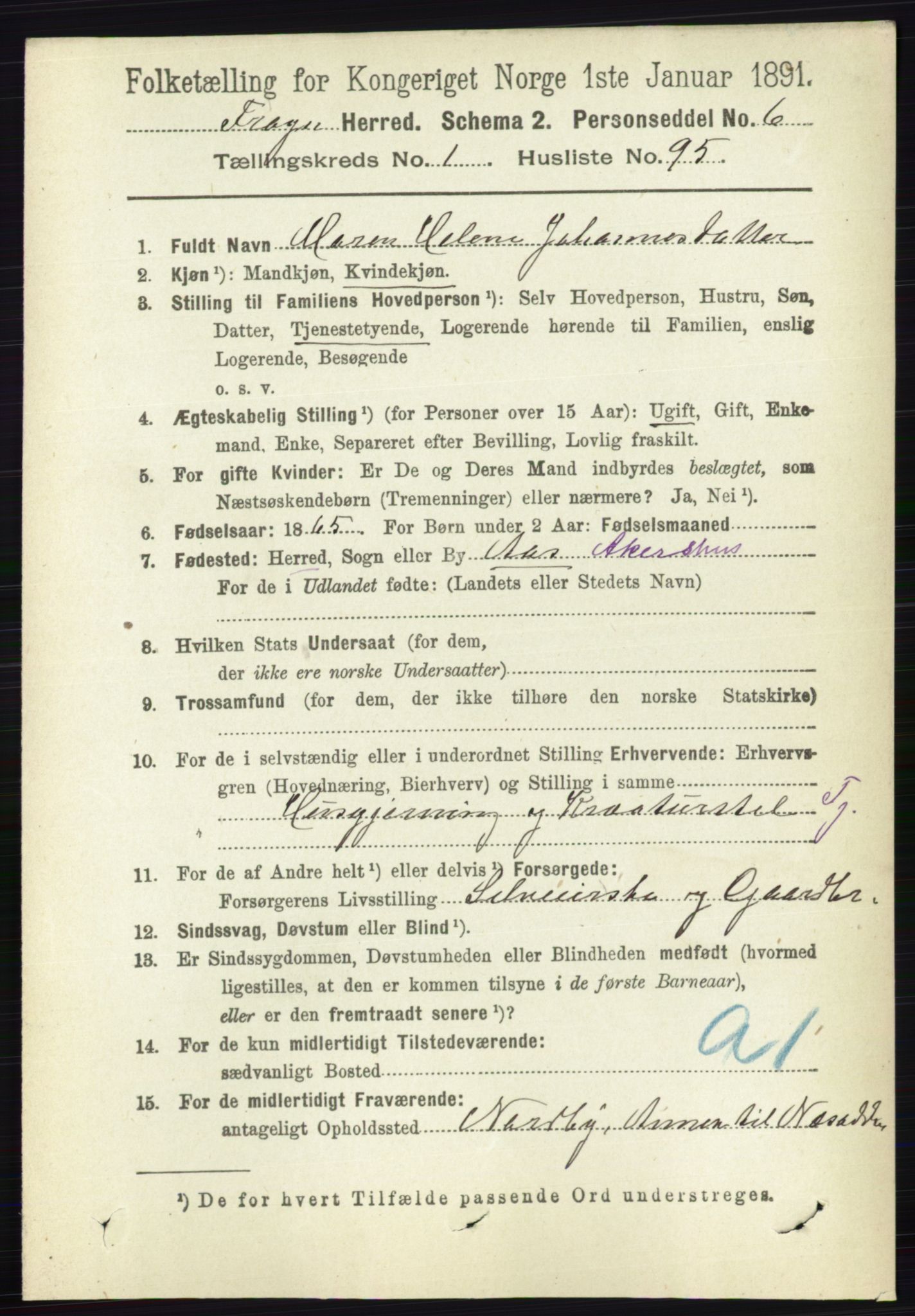 RA, 1891 census for 0215 Frogn, 1891, p. 1012