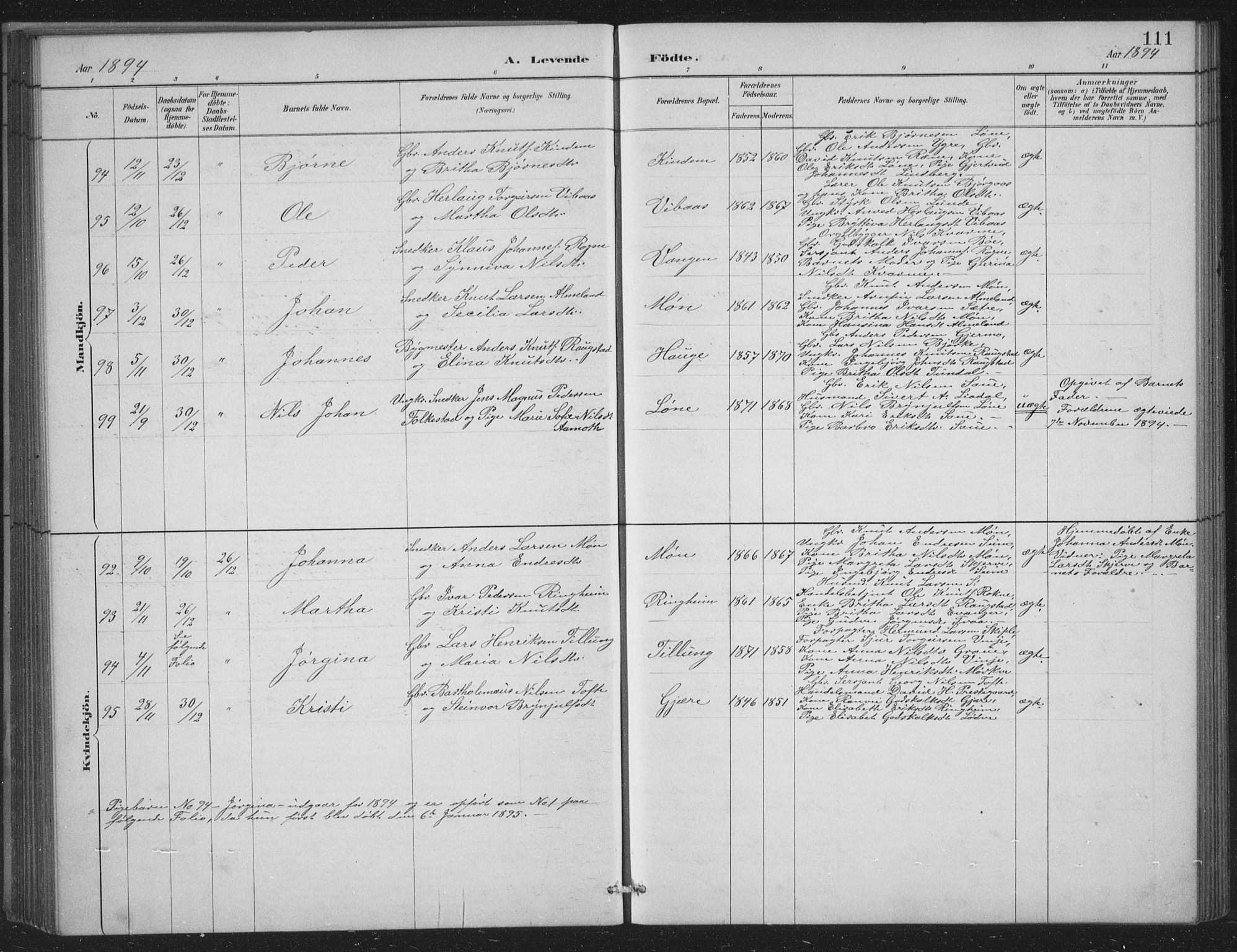 Voss sokneprestembete, SAB/A-79001/H/Hab: Parish register (copy) no. C 1, 1886-1899, p. 111