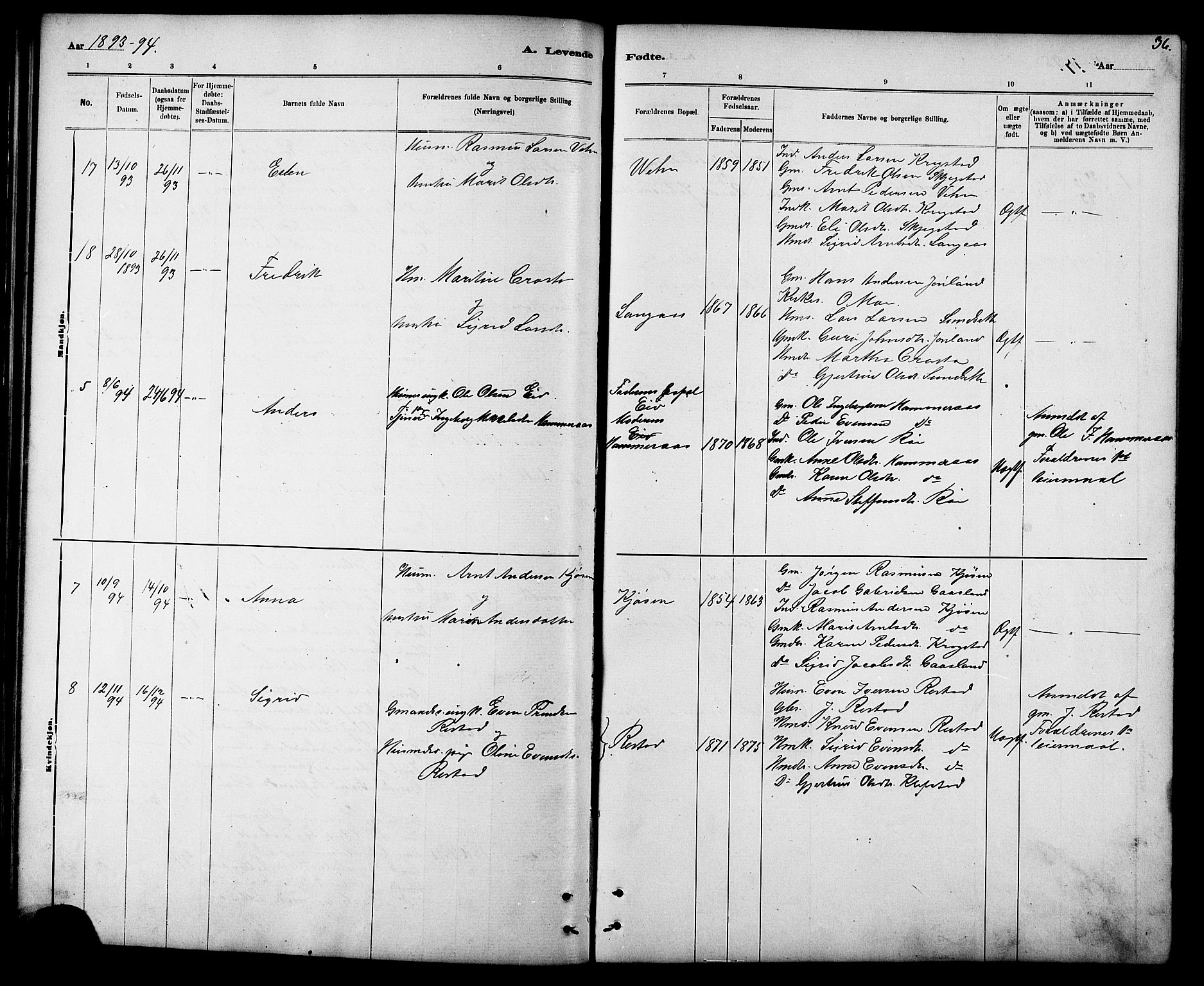 Ministerialprotokoller, klokkerbøker og fødselsregistre - Sør-Trøndelag, AV/SAT-A-1456/694/L1132: Parish register (copy) no. 694C04, 1887-1914, p. 36