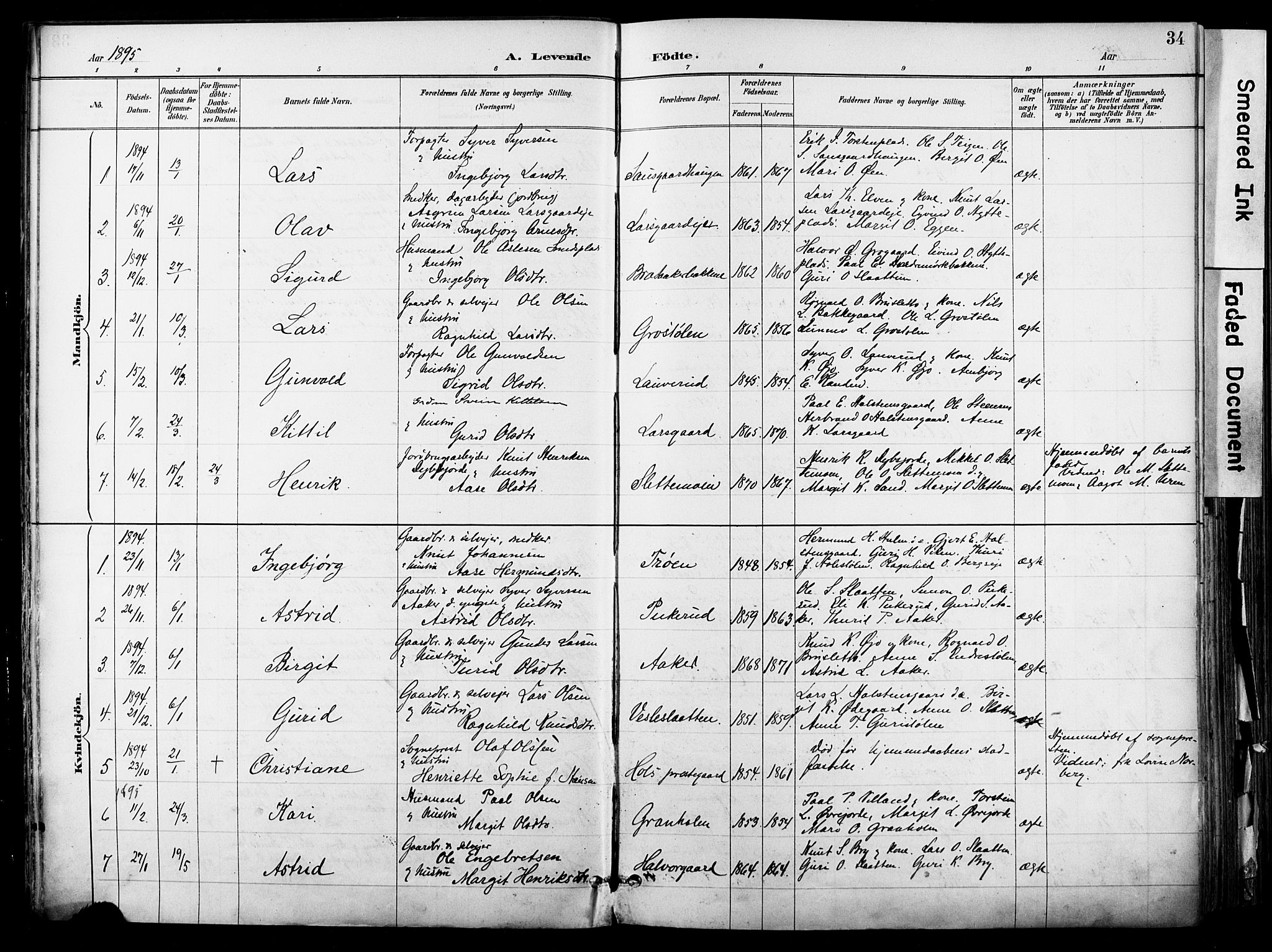 Hol kirkebøker, AV/SAKO-A-227/F/Fa/L0003: Parish register (official) no. I 3, 1887-1918, p. 34