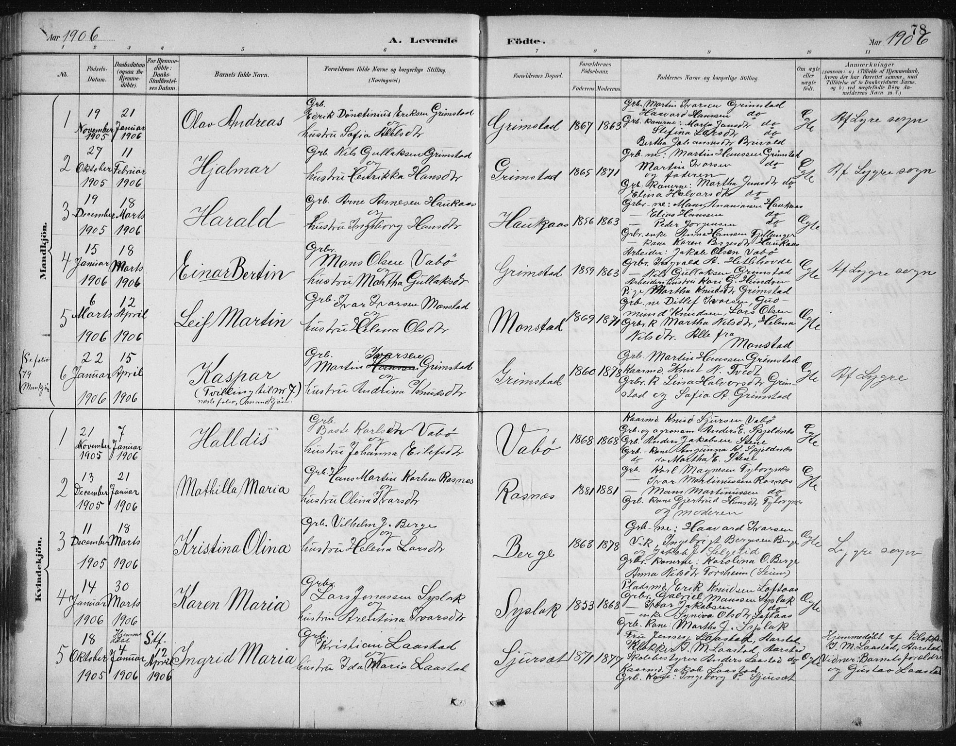 Lindås Sokneprestembete, SAB/A-76701/H/Hab: Parish register (copy) no. B 3, 1886-1914, p. 78