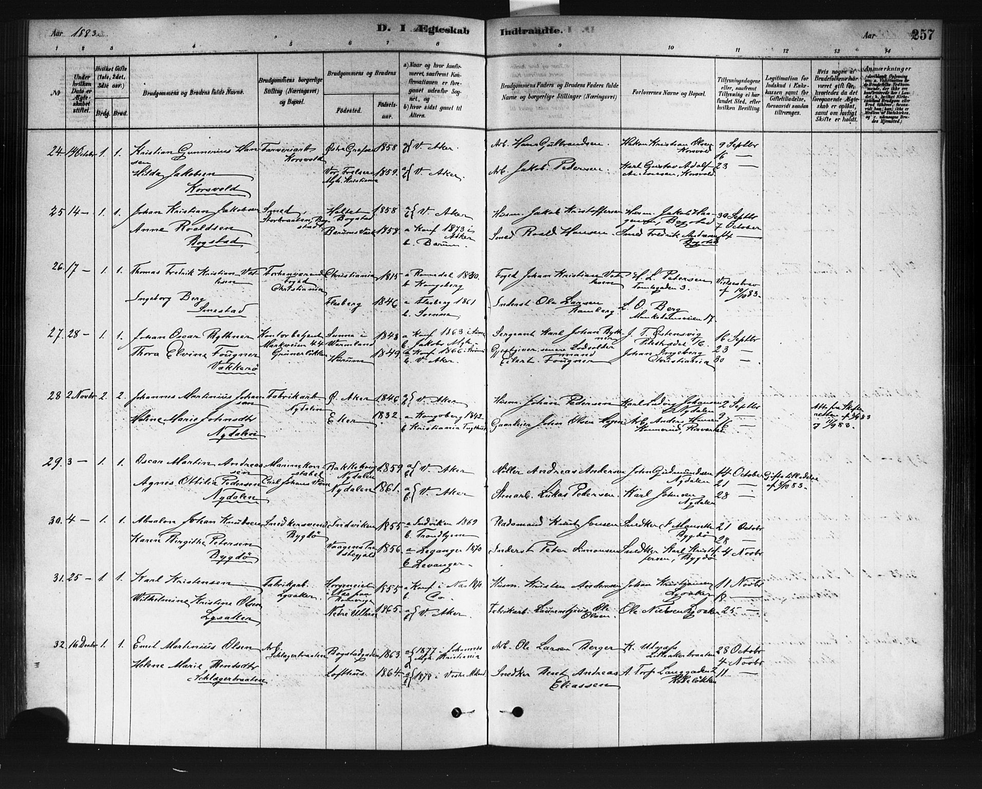 Vestre Aker prestekontor Kirkebøker, AV/SAO-A-10025/F/Fa/L0008: Parish register (official) no. 8, 1878-1903, p. 257